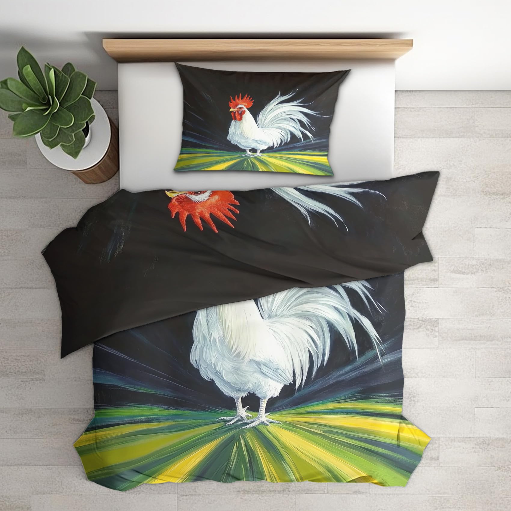 Housse de couette 200x200 coq réversible en microfibre avec taies d'oreiller 65x65