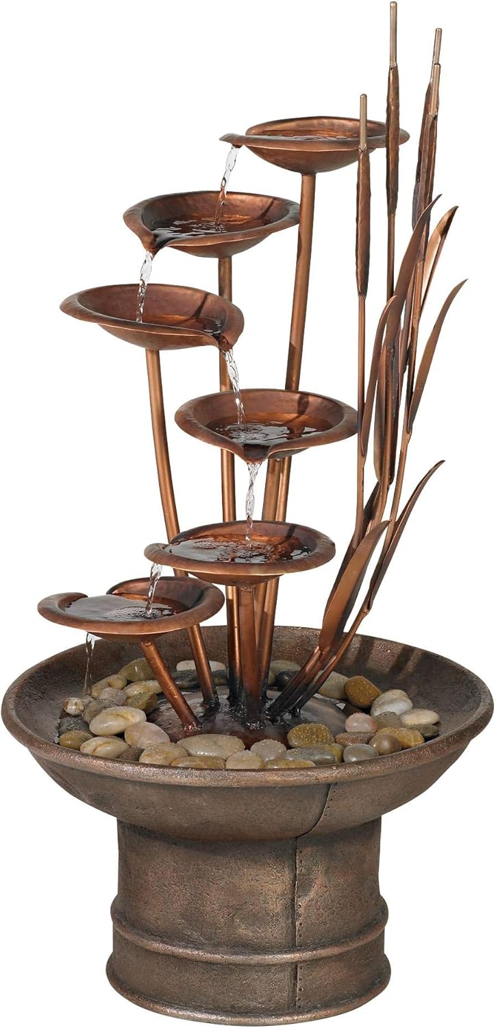 Ashton Water Lilies and Cat Tails 33" High Large Asian Indoor Outdoor Cottage Core Decor Resin Floor Fountain Standing Waterfall Tiered Water Feature for Outside Garden Patio Yard - John Timberland