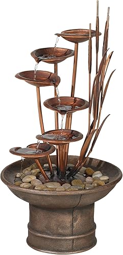 Miniatura 2 de Lirios de agua y colas de gato, fuente de agua moderna para suelo al aire libre, 33 pulgadas de alto, decoración en cascada para jardín, patio,