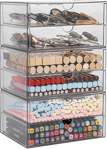 Miniatura 2 de Cajones de almacenamiento apilables, contenedores de almacenamiento de plástico para oficina en casa, baño, cocina, despensa, organizador de