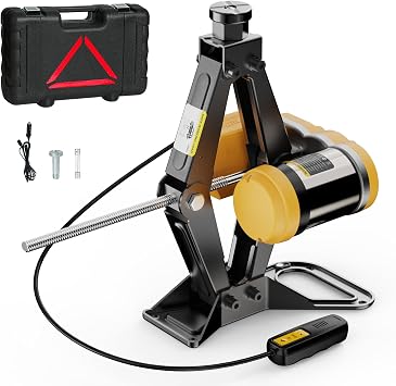 Dual Power Electric Car Jack w/ 4.0Ah Battery & 12V DC Backup, Compatible with Dewalt 20V MAX Battery, 1 Ton Cordless Jack, 5.5-15.7in Lifting Range, Heavy Duty Steel Jack for Emergency Tire Change