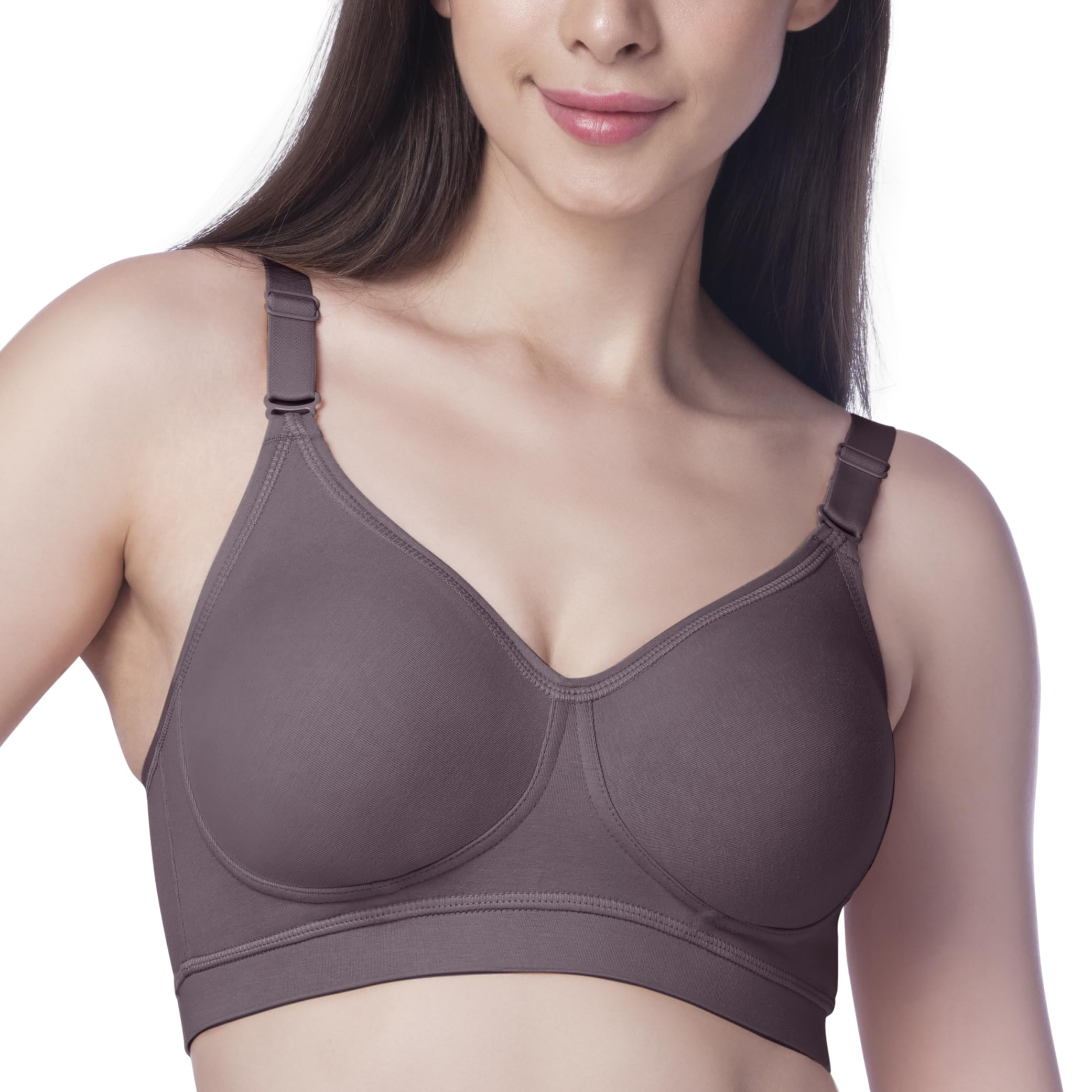 kyando Women's Non Wired, Non Padded, Seamless Bra - Regular Bra for Women Everyday - in Colours Black/Navy/Skin/Orchid/White/Chestnut/Wine Size in 32 to 42 Cups in C/D/E-picture-54