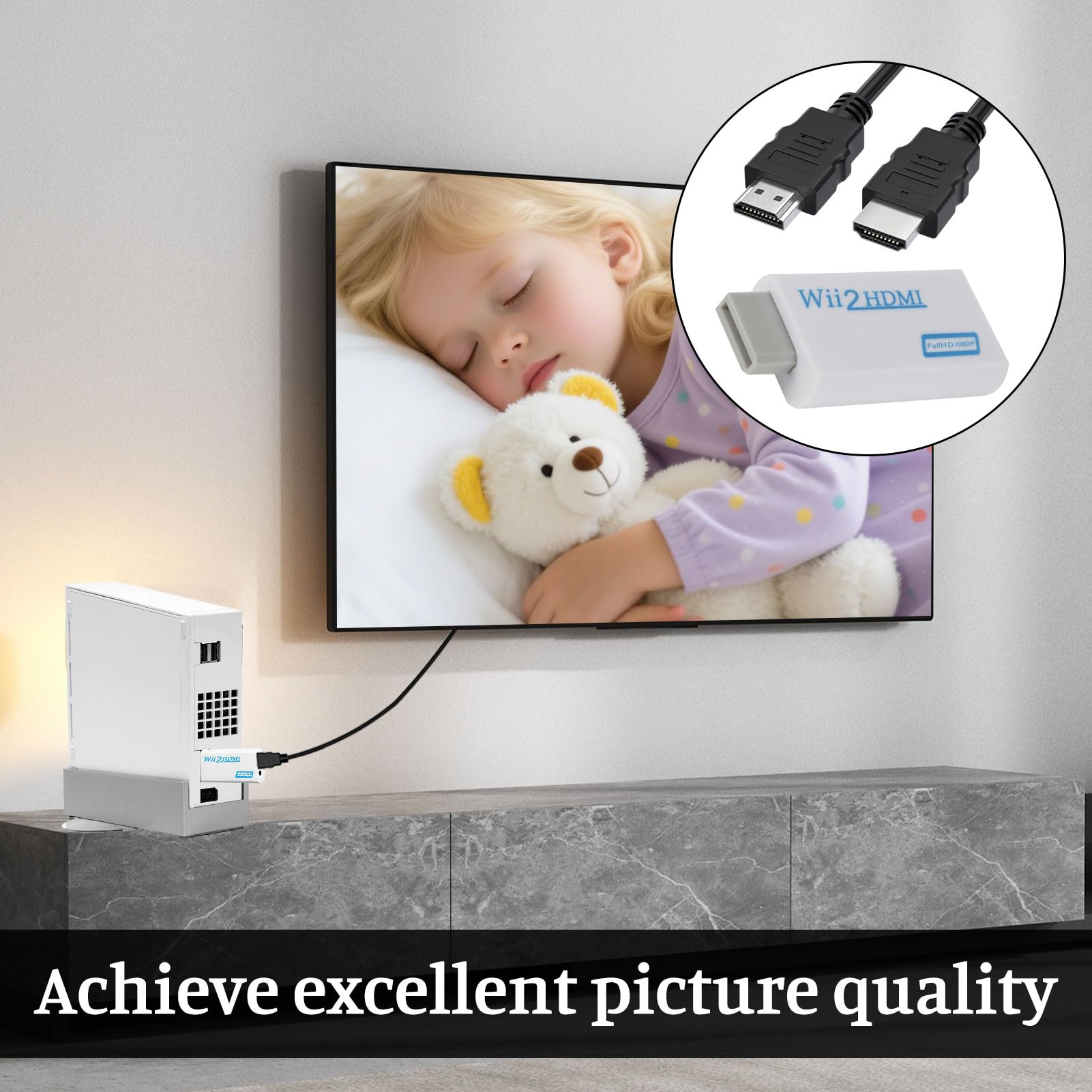 Wii HDMI Adapter with 1m Cable,2 Pcs Wii To HDMI Adapter, for Nintendo Wiis, Supports All Wiis Display Modes — view 4