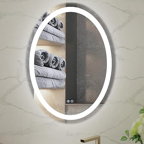 ILLUCID Espejo LED ovalado de 24 x 32 pulgadas, luz cálida antivaho  luz diurna montado en la pared, espejo de baño, interruptor de pared, memoria,