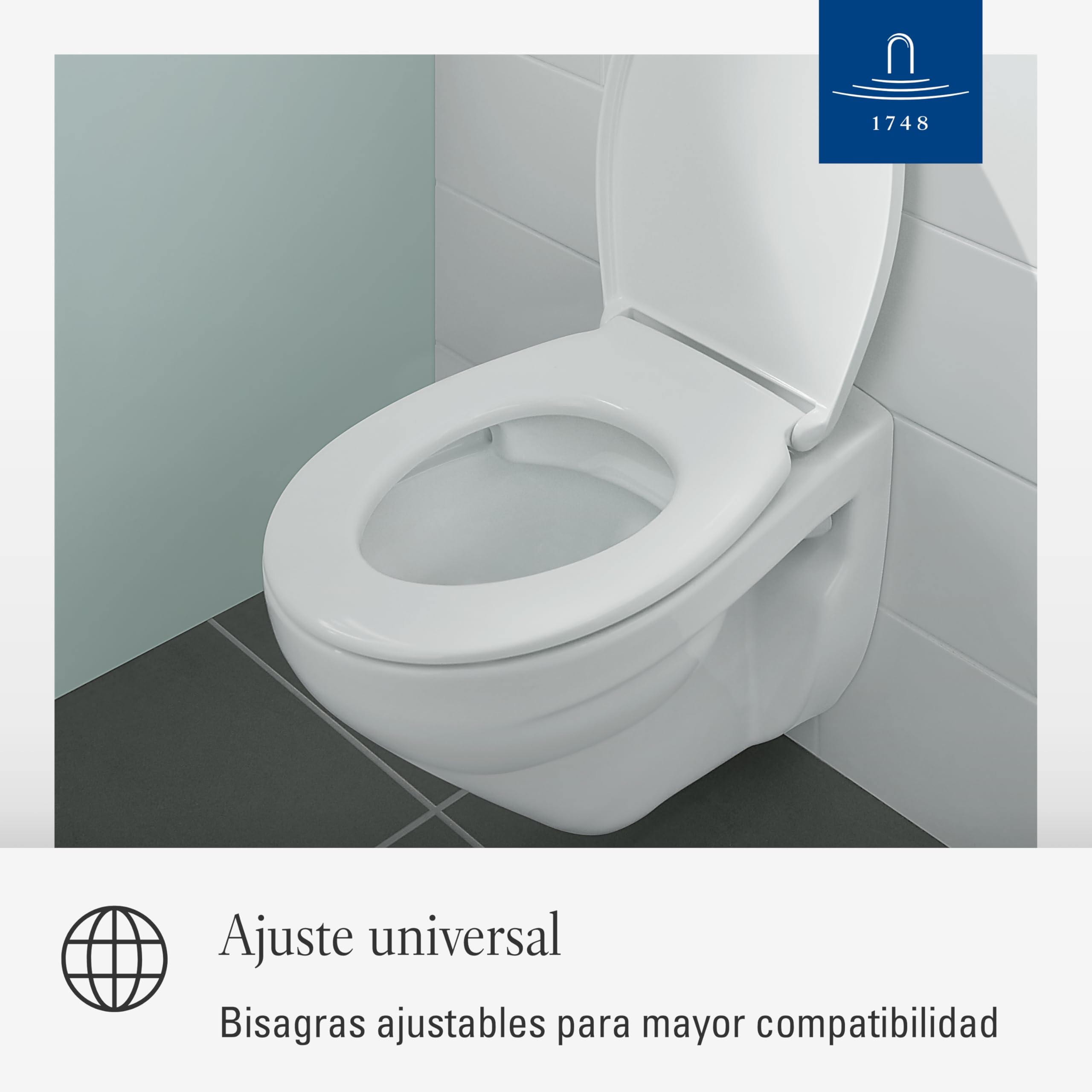 Villeroy & Boch Asiento de inodoro universal ovalado – Tapa blanca brillante con cierre suave – Duroplast resistente y desmontable – Tapa de WC en forma ovalada – Recambio original