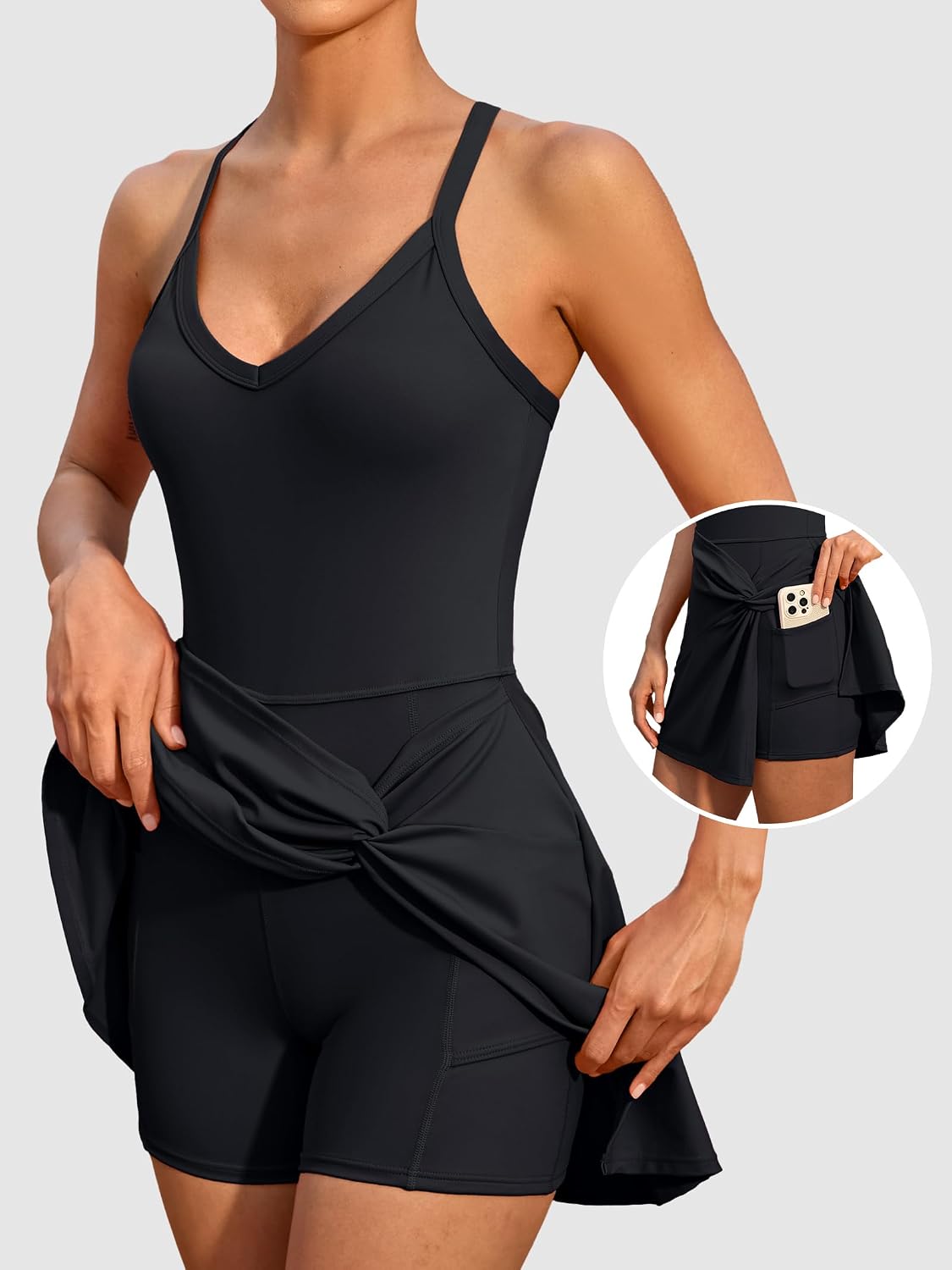 ATTRACO Tennis Dress Golf Outfits for Women Sleeveless Side Slit Active Dress Workout Romper Dresses 1 Black Medium