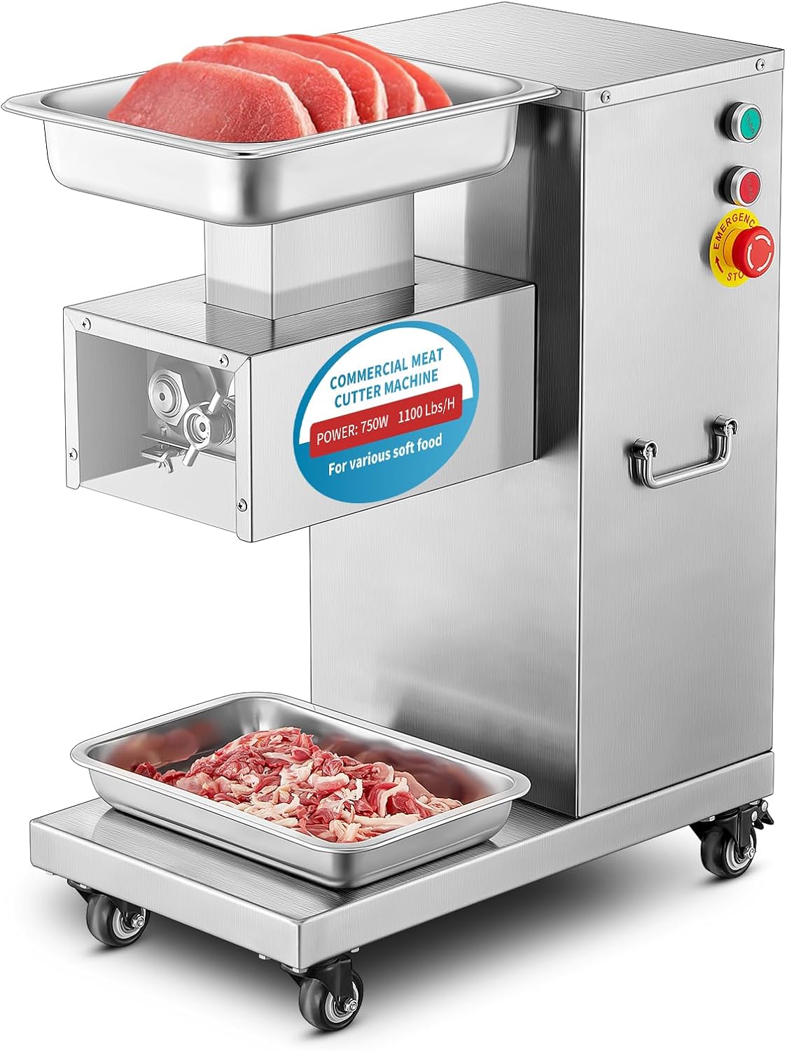 Meat Cutter Machine Commercial, Fresh Meat Slicer with 3 mm 2 Blades Removable, Meat Cutter with 1200Lbs/H 110V Stainless Steel