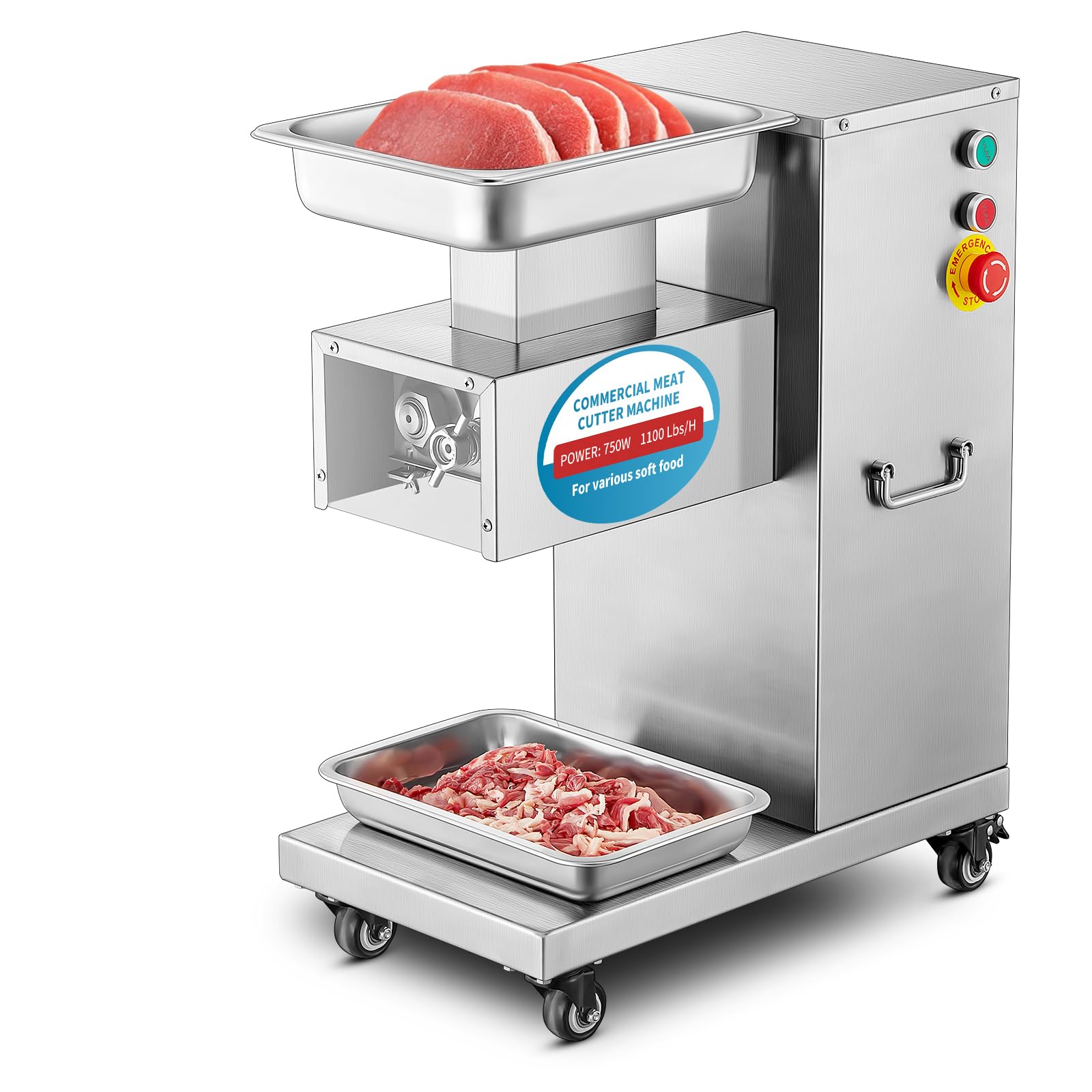 Meat Cutter Machine Commercial, Fresh Meat Slicer with 3 mm 2 Blades Removable, Meat Cutter with 1200Lbs/H 110V Stainless Steel