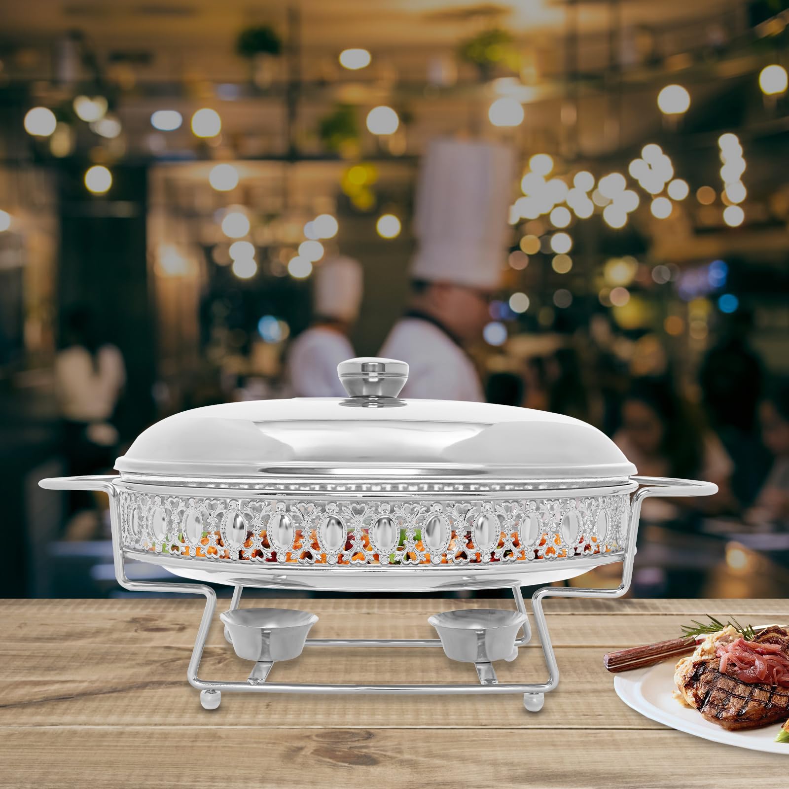 Chafing Dish Buffet Set, Oval Food Warmer, 2.11qt Capacity Stock Pot Buffet Warming Tray, Chafers and Buffet Warmers Sets for Gatherings, Events, Buffets (Silver)