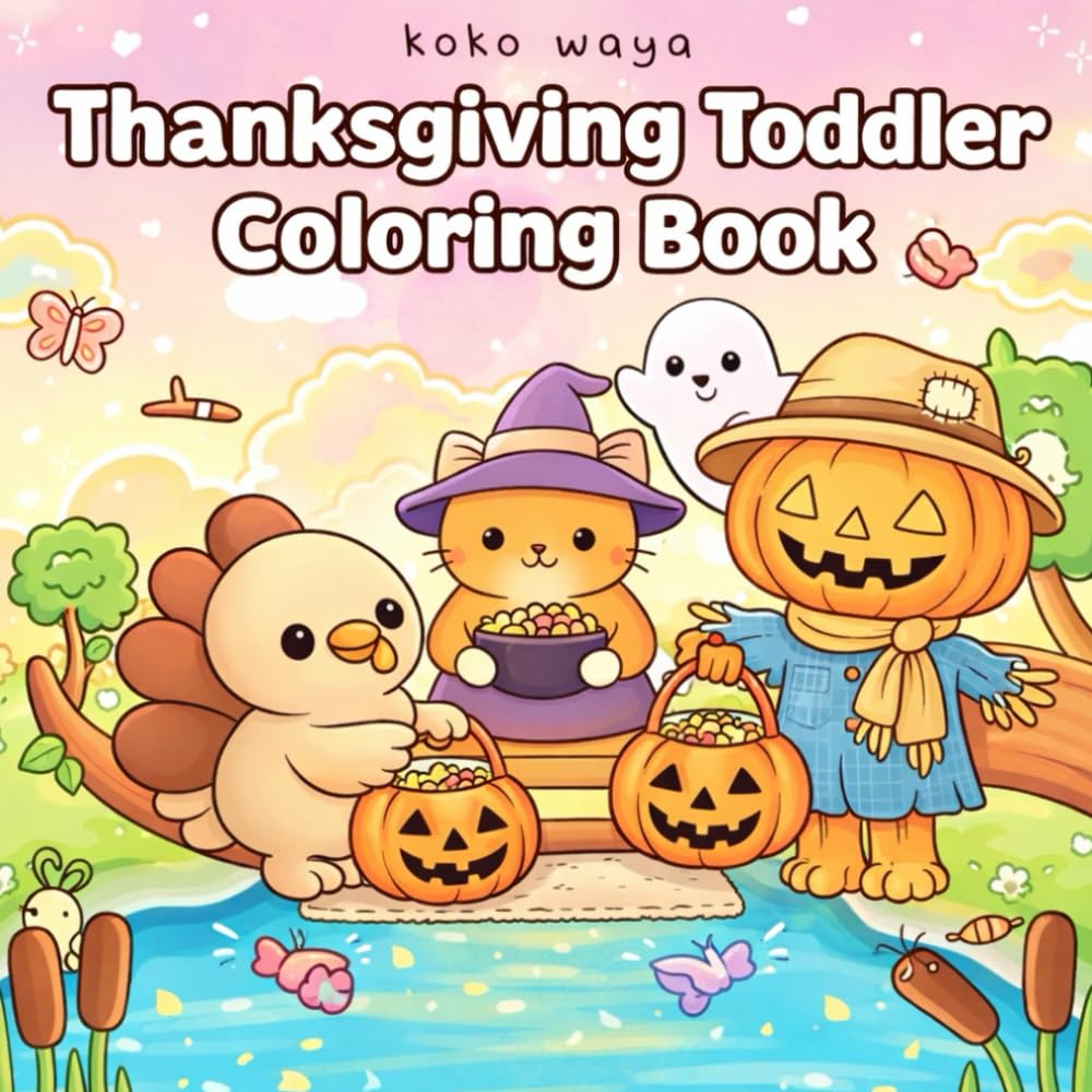 thanksgiving toddler coloring book: Cute Autumn Fun with Simple Designs for Little Hands and Relaxing Family Moments