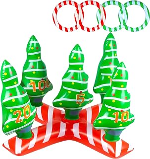COSORO Noël Jeu de Lancer d'Anneaux Gonflable,Jeu Exterieur Enfant Adulte Arbre de Noël avec 4 Anneaux,Amusant Jeux Gonflable Piscine Intérieur Extérieur Jeux Familial pour Jardin Fête Christmas