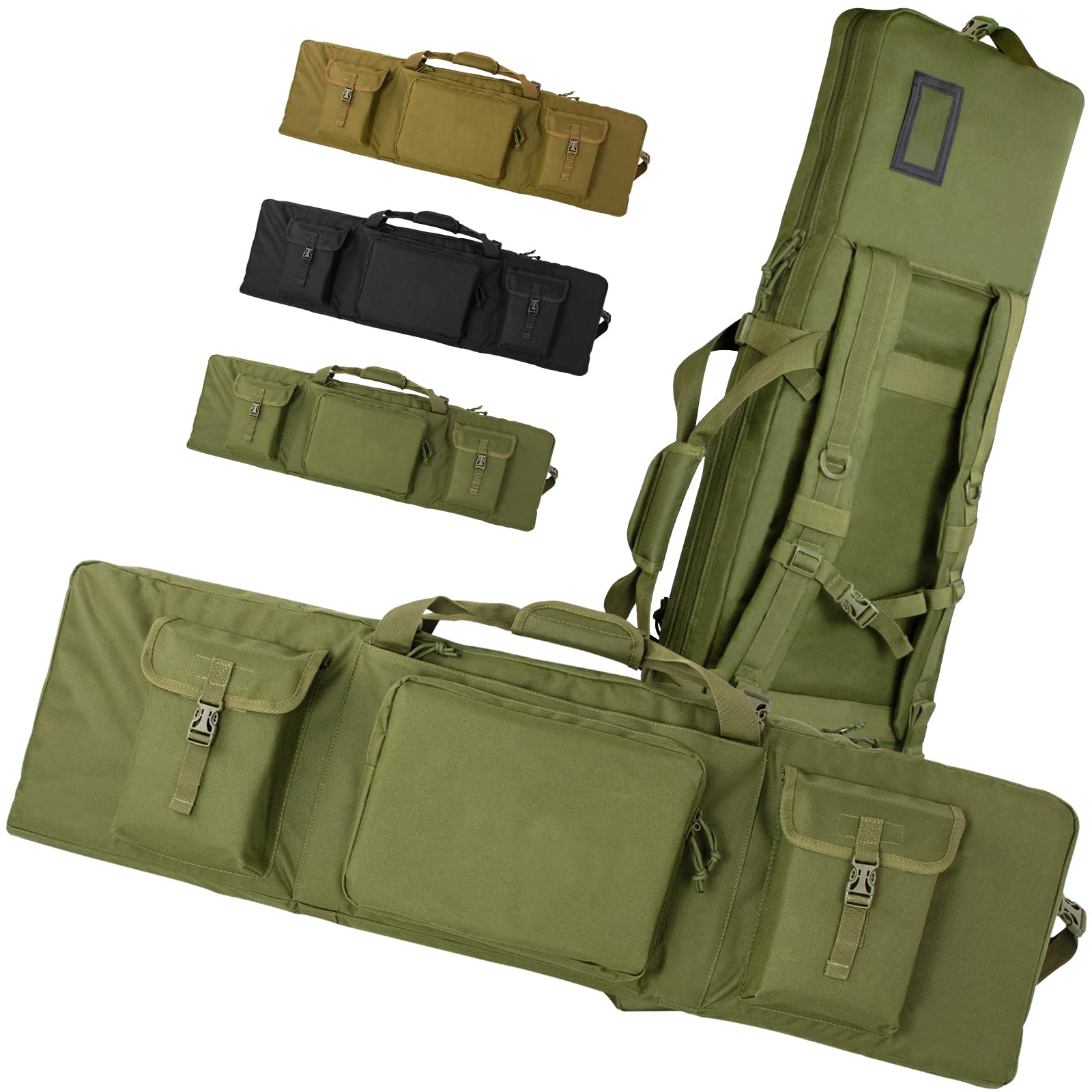 WOLFHUNT Double Rifle Bag Backpack 36/42/48 Inch – Soft Lockable Gun Case with Padded EVA, Gun Bag for Rifles Locking Zippers, 600D Nylon, Tactical Hunting Shotgun Airsoft Bag, OD Green