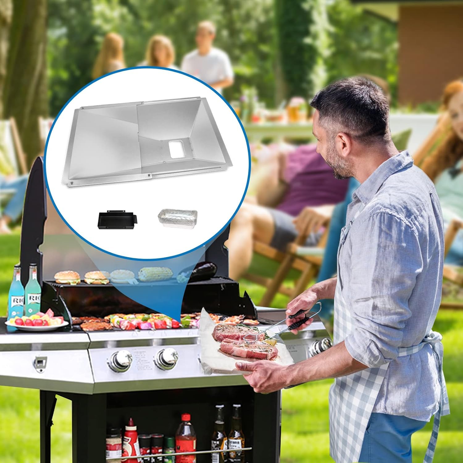Denmay Bac à graisse universel avec égouttoir réglable pour barbecue à gaz 2-4 brûleurs 38-65 cm x 36