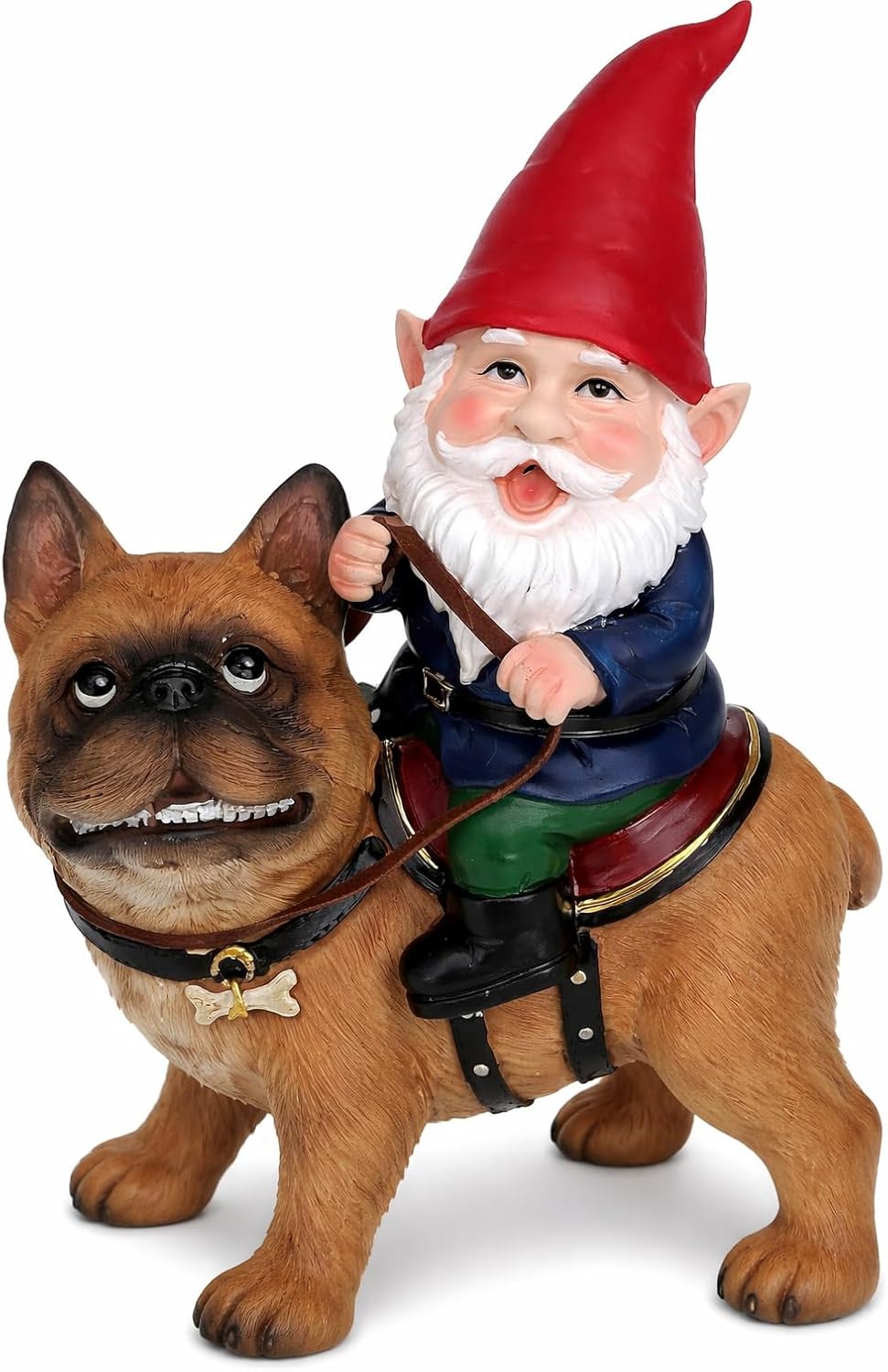 Funny Guy Mugs Gnome and A French Bulldog Statue- Indoor/Outdoor Garden Gnome Sculpture for Patio, Yard or Lawn