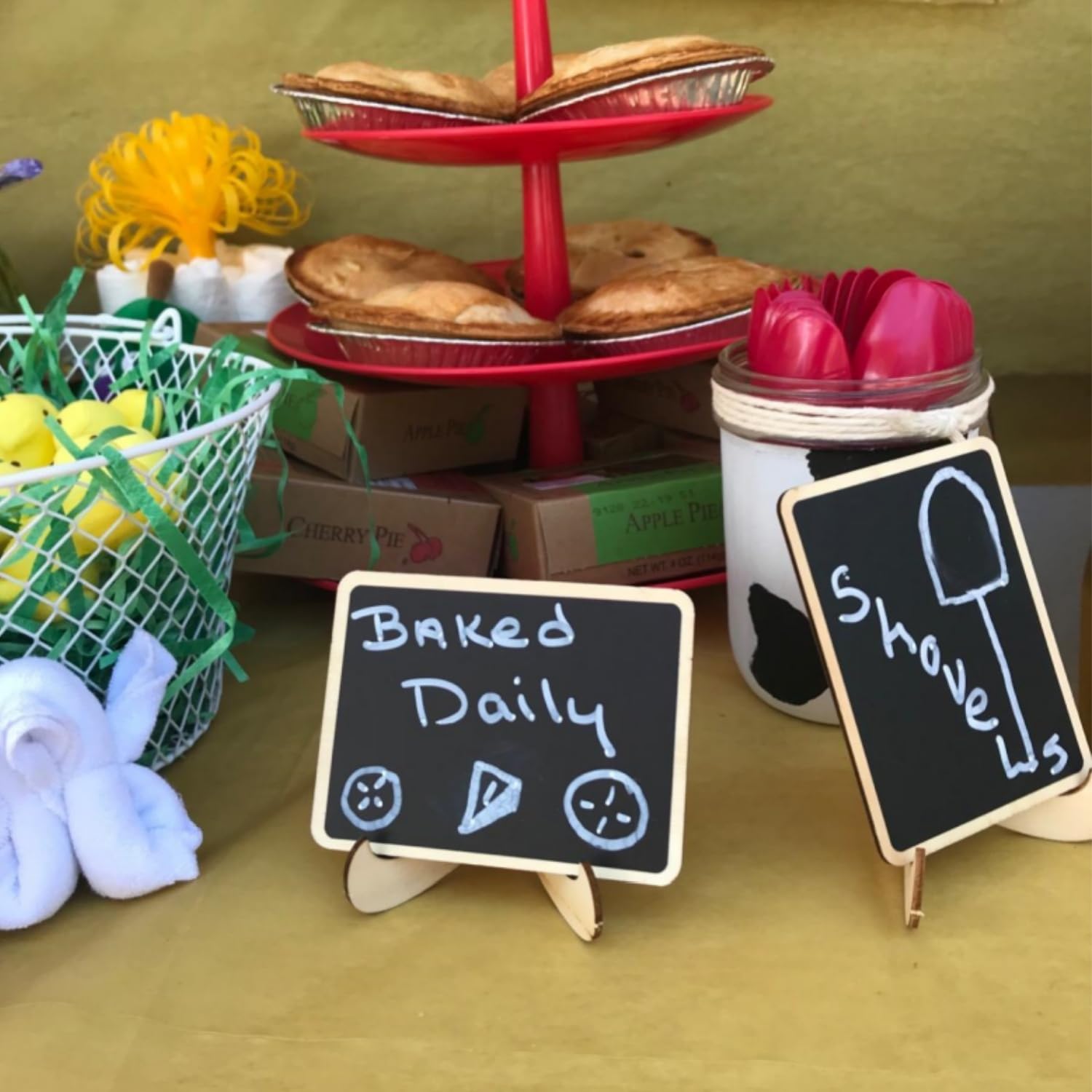 Mini-Kreidetafeln aus Holz, für Lebensmittel, Tischkarten mit Staffelei-Ständer, kleine Kreidetafeln für Buffet-Tischschilder, Geburtstagsfeiern, Bäckerei-Nachrichtenbrett, Schilder, 20 Stück