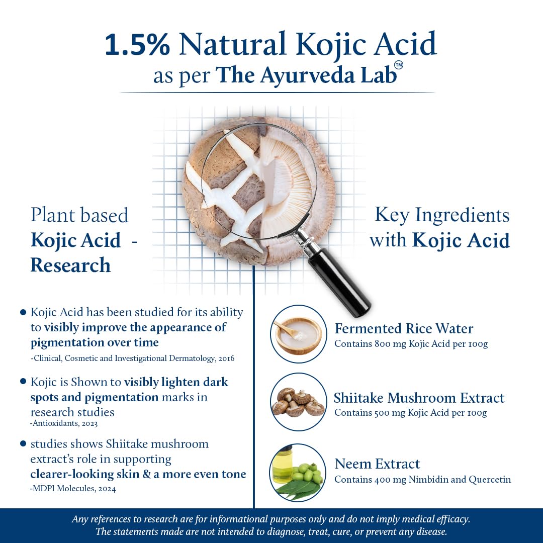 Blue Nectar 1.5% Kojic Acid Face Serum | Mushroom & Rice Water Skin Serum for Reducing the Appearance of Pigmentation & Dark Spots | Night & Day Serum for Women & Men (18 Herbs, 30ml)