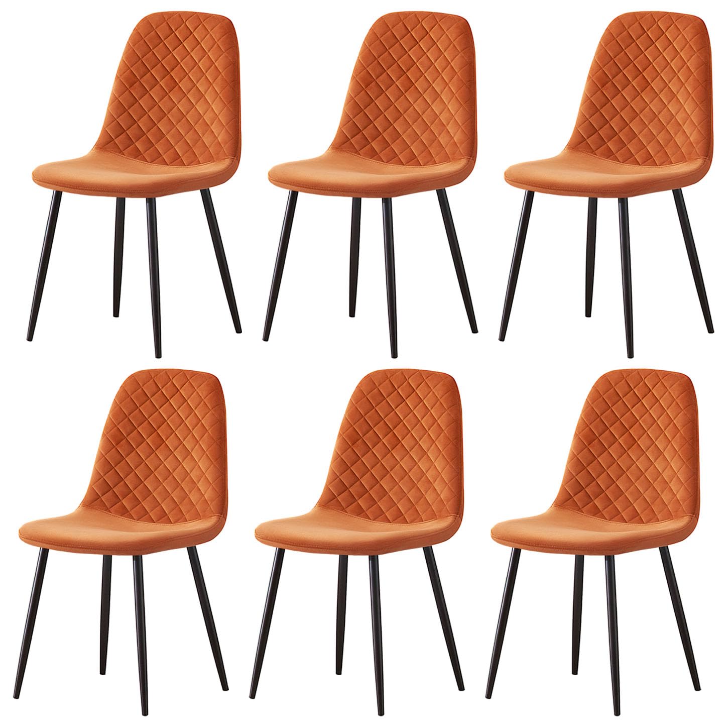 AINPECCA Set of 6 Velvet Dining Chairs Fabric Upholstered seat with Metal Legs Dressing Lounge Home (6, Orange)
