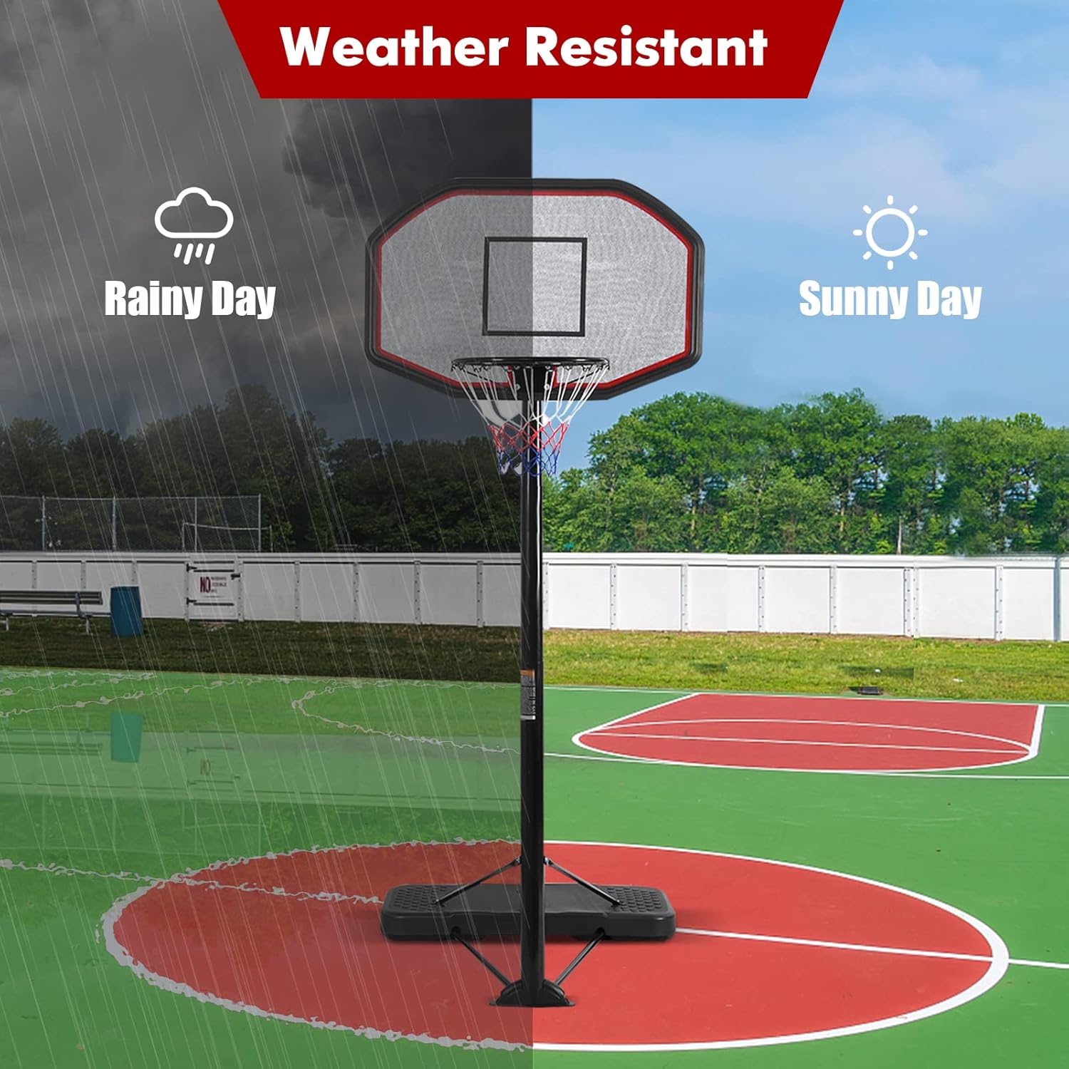 Goplus Portable Basketball Hoop Outdoor, 6.5FT- 10FT Height Adjustable Basketball Stand with Wheels, 44Inch Backboard, Fillable Base, Indoor Outdoor Basketball Goal System for Adults