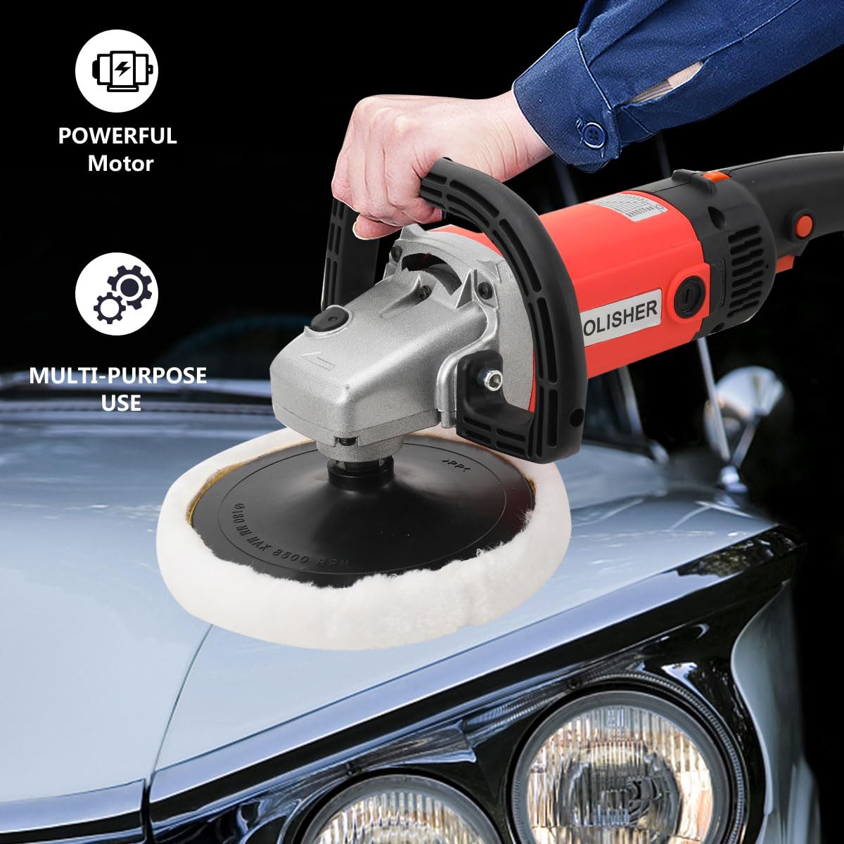 Poliermaschine Auto, 1400W Auto Polierer 8 Variable Geschwindigkeit 3300 RPM Professionell Poliermaschine Set für Auto Möbeln Tellerschleifer mit 2 Pads