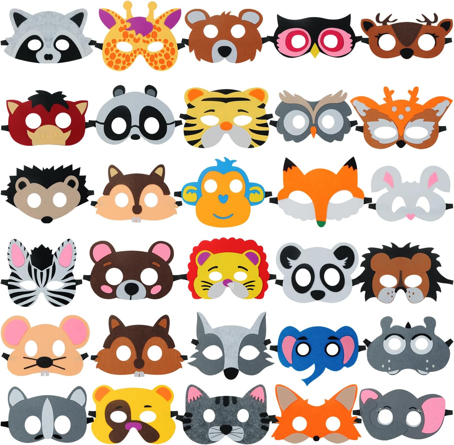 TAOVEN 30 Pieces Felt Animal Masks for Kids Jungle Theme Party Favors Supplies
