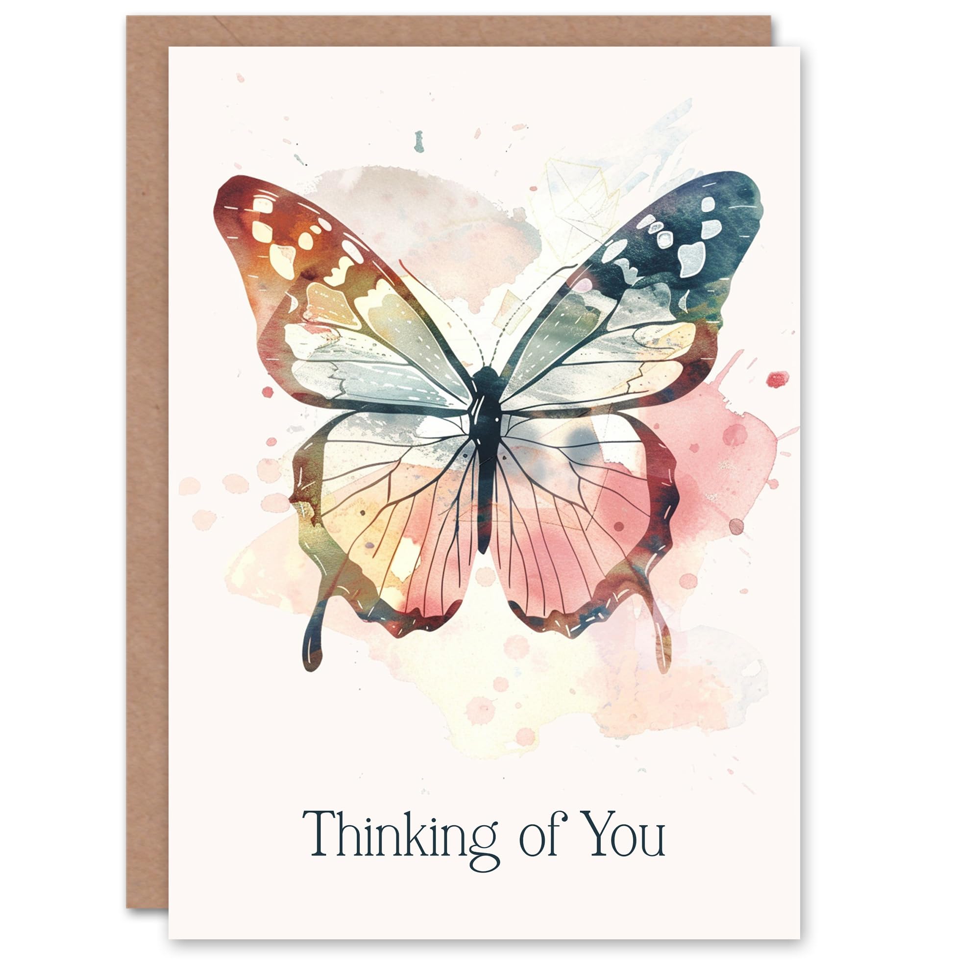 Artery8 Thinking Of You Butterfly Soft Pastel Watercolour For Her Woman Miss You Card