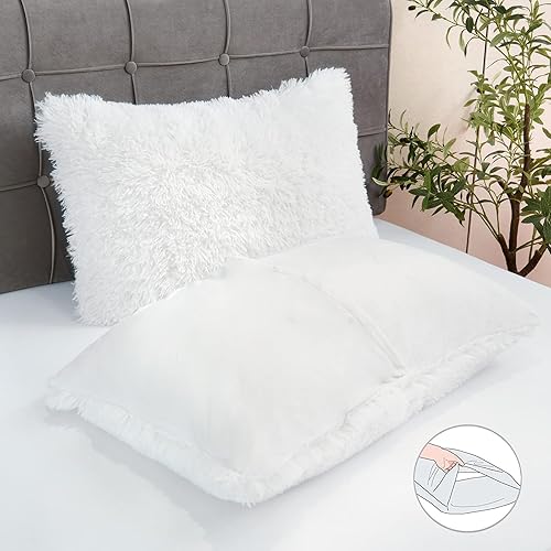 Miniatura 4 de Juego de funda de edredón blanca de felpa esponjosa, tamaño individual, juego de funda de edredón de terciopelo ultrasuave de lujo, 3 piezas (1