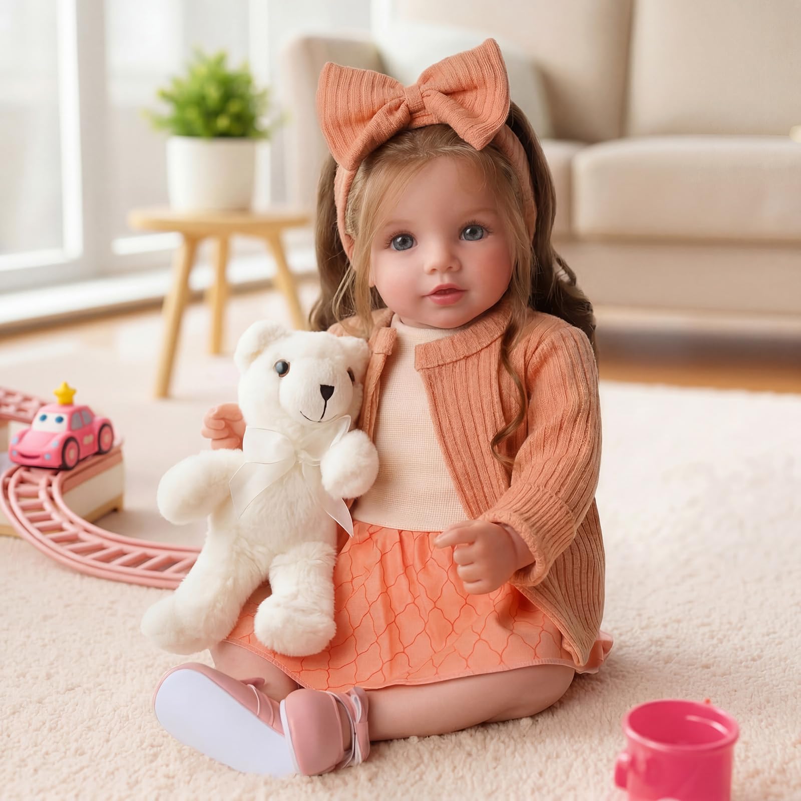 BABESIDE Reborn-Babypuppen 50 cm Realistische Baby-Puppe Lebensechtes Mädchen mit Braunen HaarenHandgemachter weicher Stoffkörper Inklusive Kleidung & Spielzeug-Zubehör