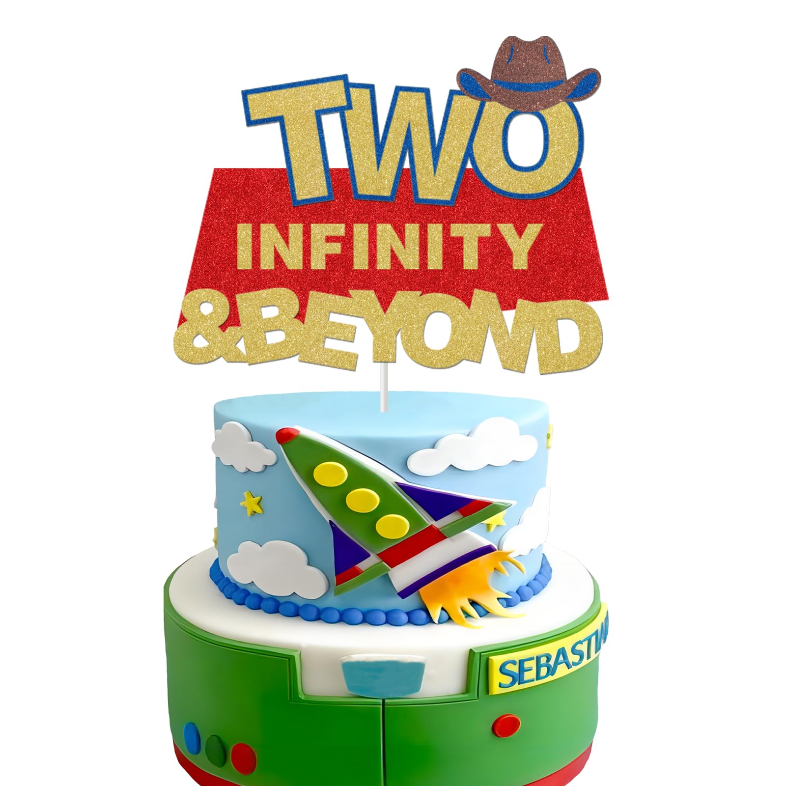 ShuanQ Two Infinity & BeyondCake Topper - Outer Space Theme 2nd Birthday Cake Picks for Kids Boys Girls - Toy Inspired Two Years Old Birthday Party
