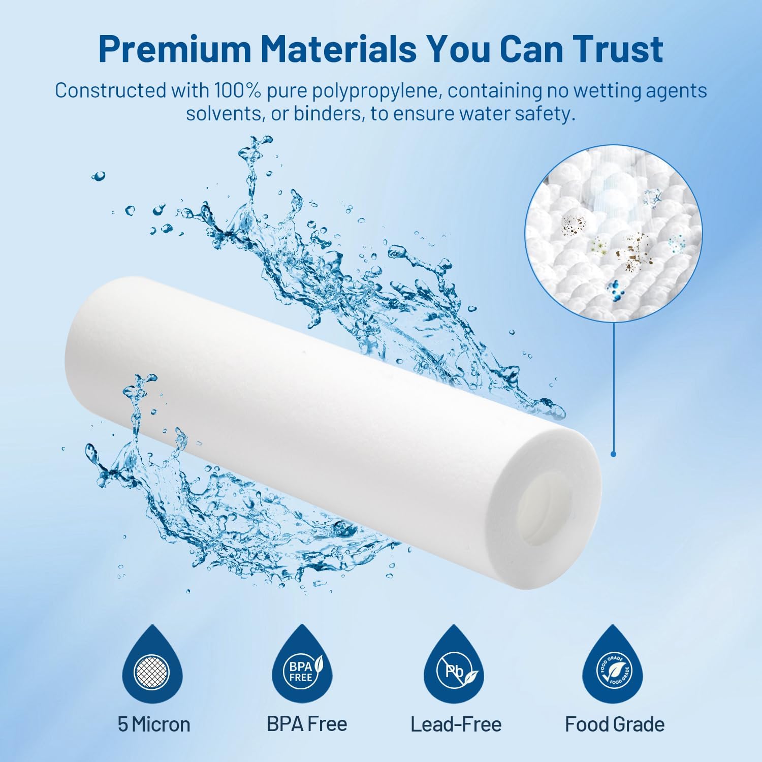 10 x 2.5 Whole House Water Filter Replacement Cartridge, 50 Micron Polypropylene & 50 Micron Pleated Sediment Filter - 12 Pack