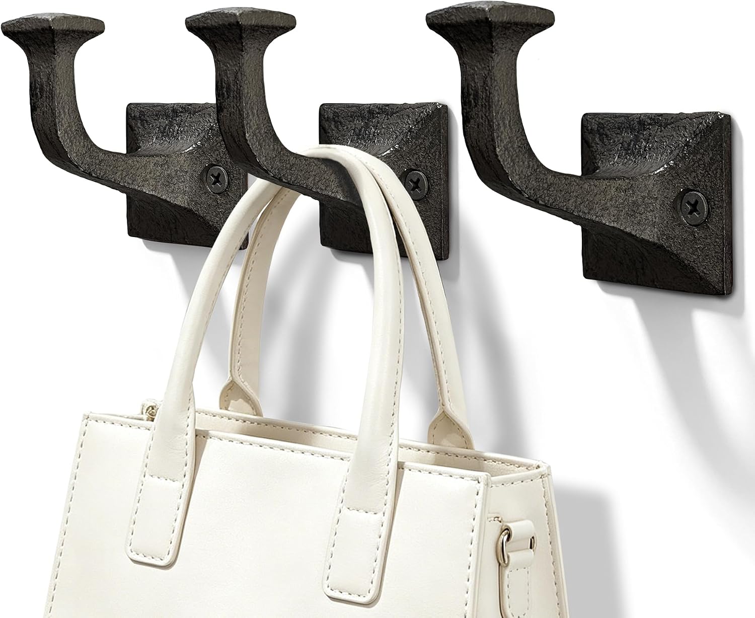 3 Pack Coat Hooks Wall Mounted, Cast Iron Wall Hooks for Hanging Heavy Duty | White load-bearing towel shower robe hanging hooks for bathrooms, rustic railroad spike hat coat hooks for bedroom entryway