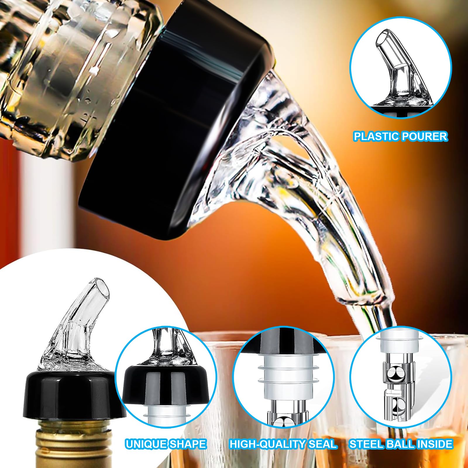 2 cl Dosificadores por Boquilla Transparente 4PCS Medidores, Porcionadores Auto-Pour para Vino, Licores, Cócteles y Aceite