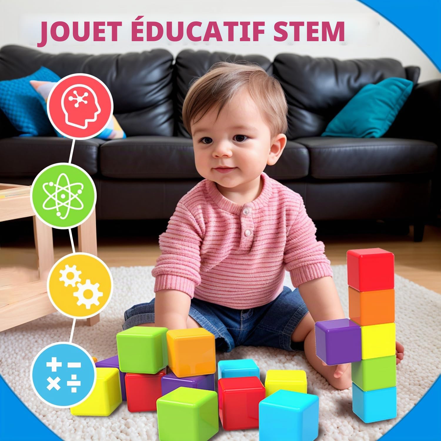 Pairez Toys Lot de 36 blocs de construction magnétiques de 1,65 pouces pour tout-petits, jouets sensoriels et Montessori pour garçons et filles de 1, 2, 3 ans
