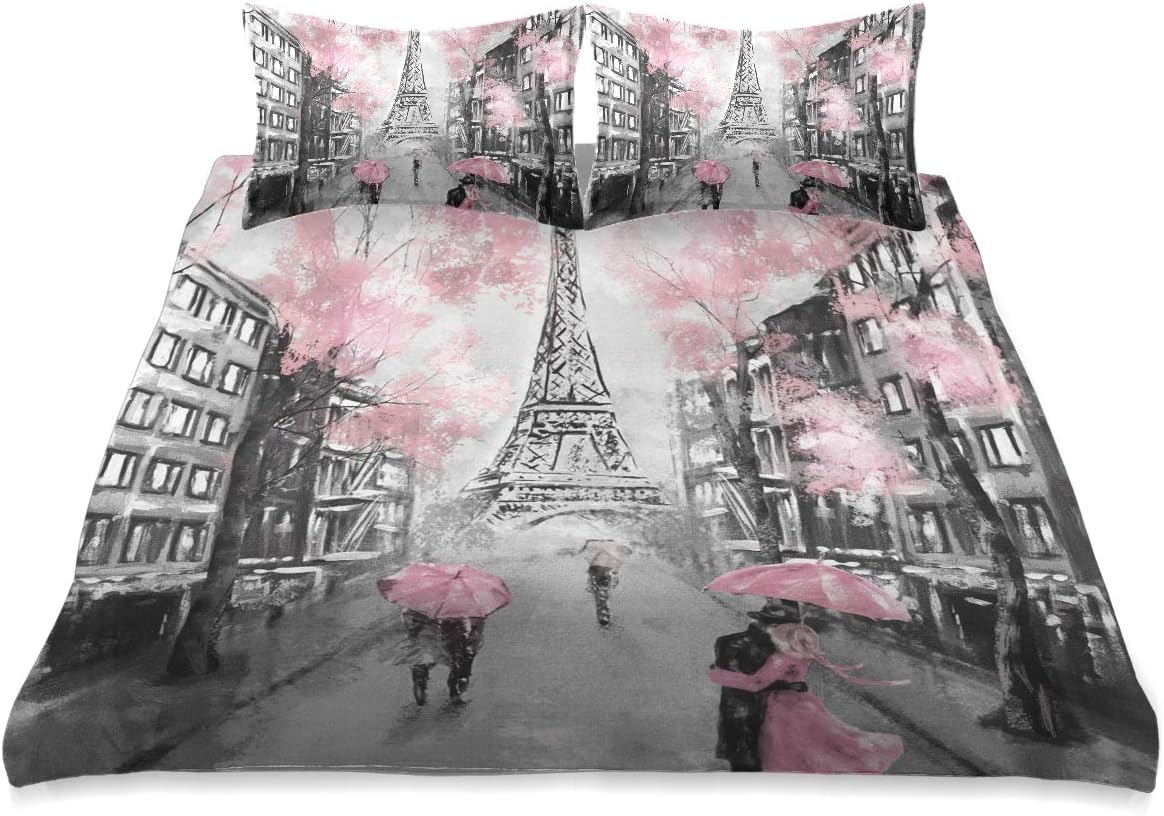 Eiffel Tower Paris France Duvet Cover Set King Size Cover Comforter Set Cover All Season Soft and Comfortable Bedding Set Cover Cover,90x104in