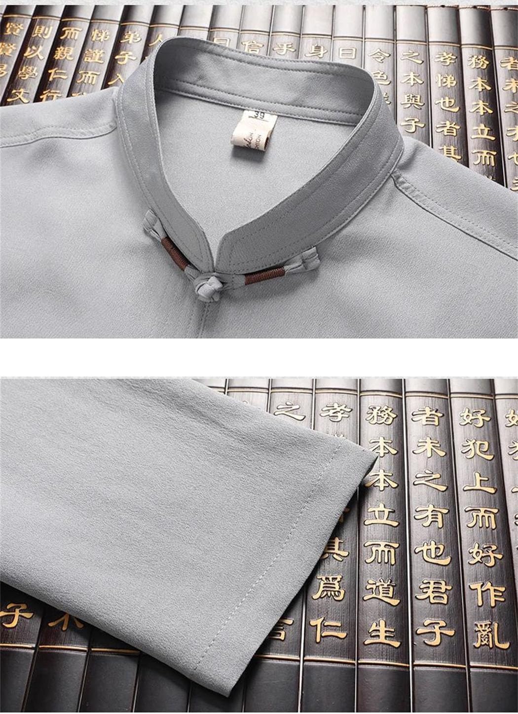Men's Spring Two Piece Tang Suit Chinese Clothes Elastic Waist Wide Leg Pants Soft Comfortable Shirt Trousers