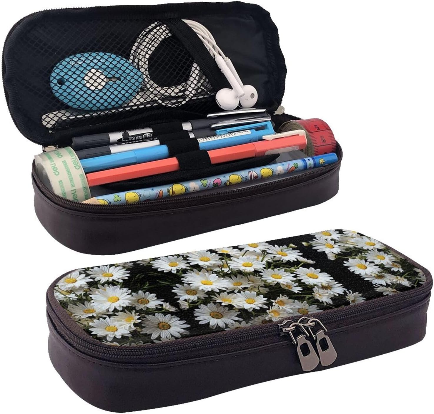 Makeup Bags Pencil Case Box for Men Women Work OfficePencil Case Large Capacity Pencil Pouch Aesthetic Pen Bag Office Stationery Organizer Leather Pen Holder Beauty Daisy image 2
