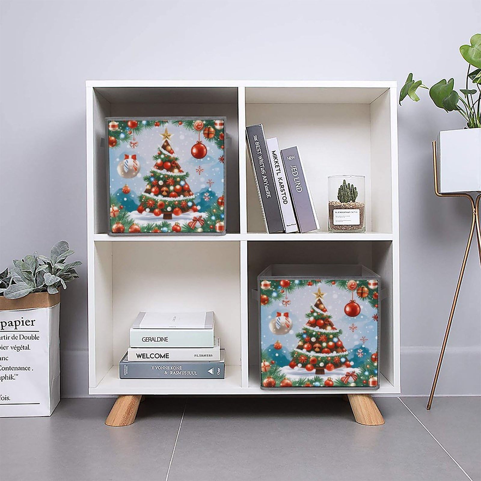 Aufbewahrungskörbe für Weihnachtsbaum, faltbar, dekorative Stoff-Aufbewahrungskörbe für die Organisation von Heimorganisatoren mit Griffen, große Stoff-Aufbewahrungskörbe für Regale für