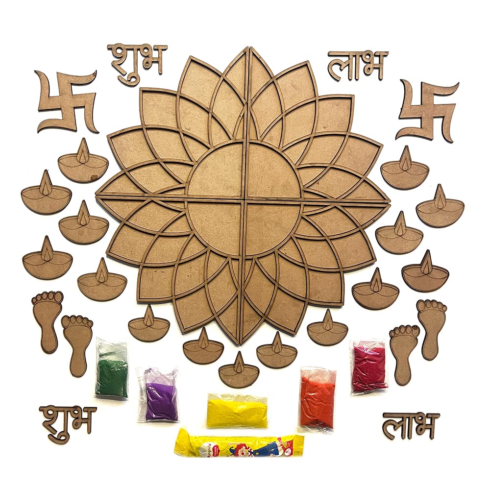 Artmix DIY Rangoli Mats for Pooja Decoration | Large 18 Inch Lotus Flower with 6 Rangoli Powder Colors, 1 Poster Color Pack with Brush,15 Diya,2 Swastik,2 Shubh Labh & 2 Lakshmi Paduka (Multicolor) (B0DHPJF5B7) Amazon Price History, Amazon Price Tracker