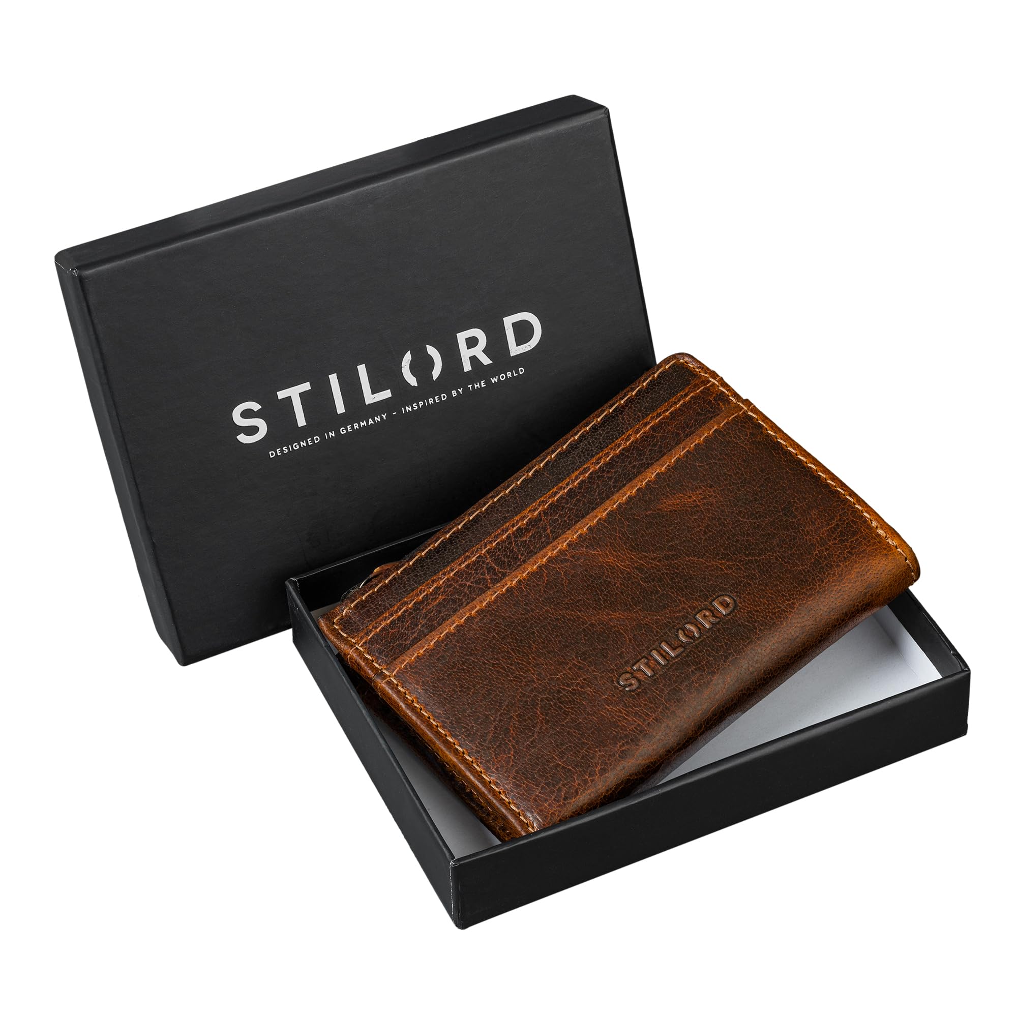 STILORD "Cardino Tarjetero Hombre Piel Auténtica Tamaño Compacto - Monedero Mujer Billetera Pequeña Card Holder Wallet - Cartera Cuero Delgada Cartera con Monedero RFID Color:luino - marrón