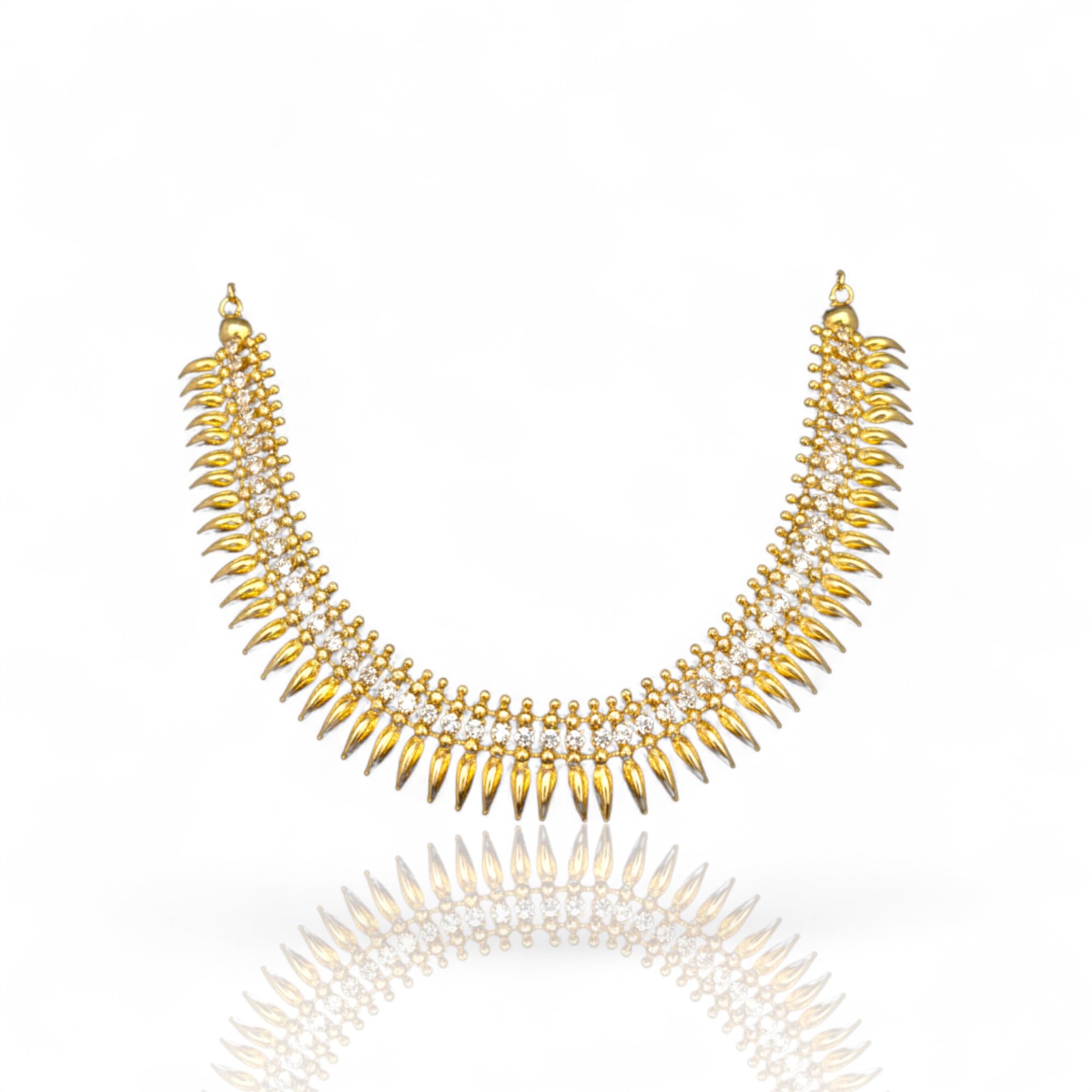 Kerala Style Necklace attached Adjustable Back Chain | Great for Special Gatherings | (White, Small Necklace)
