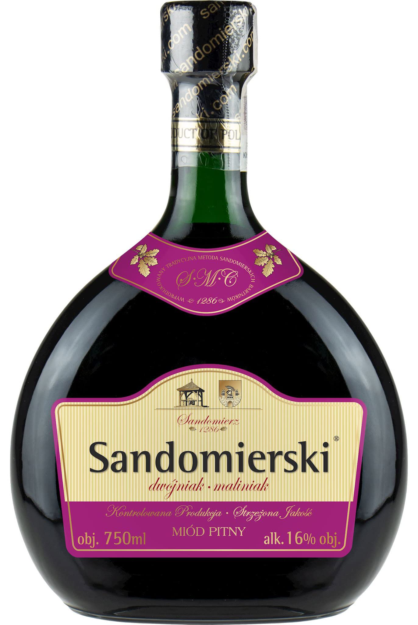 Sandomierski Met Himbeer Halber Met Dwójniak-Honig | Met Honigwein Metwein Honigmet | 750 ml | 16% Alkohol | Polnische Produktion | Geschenkidee | 18+