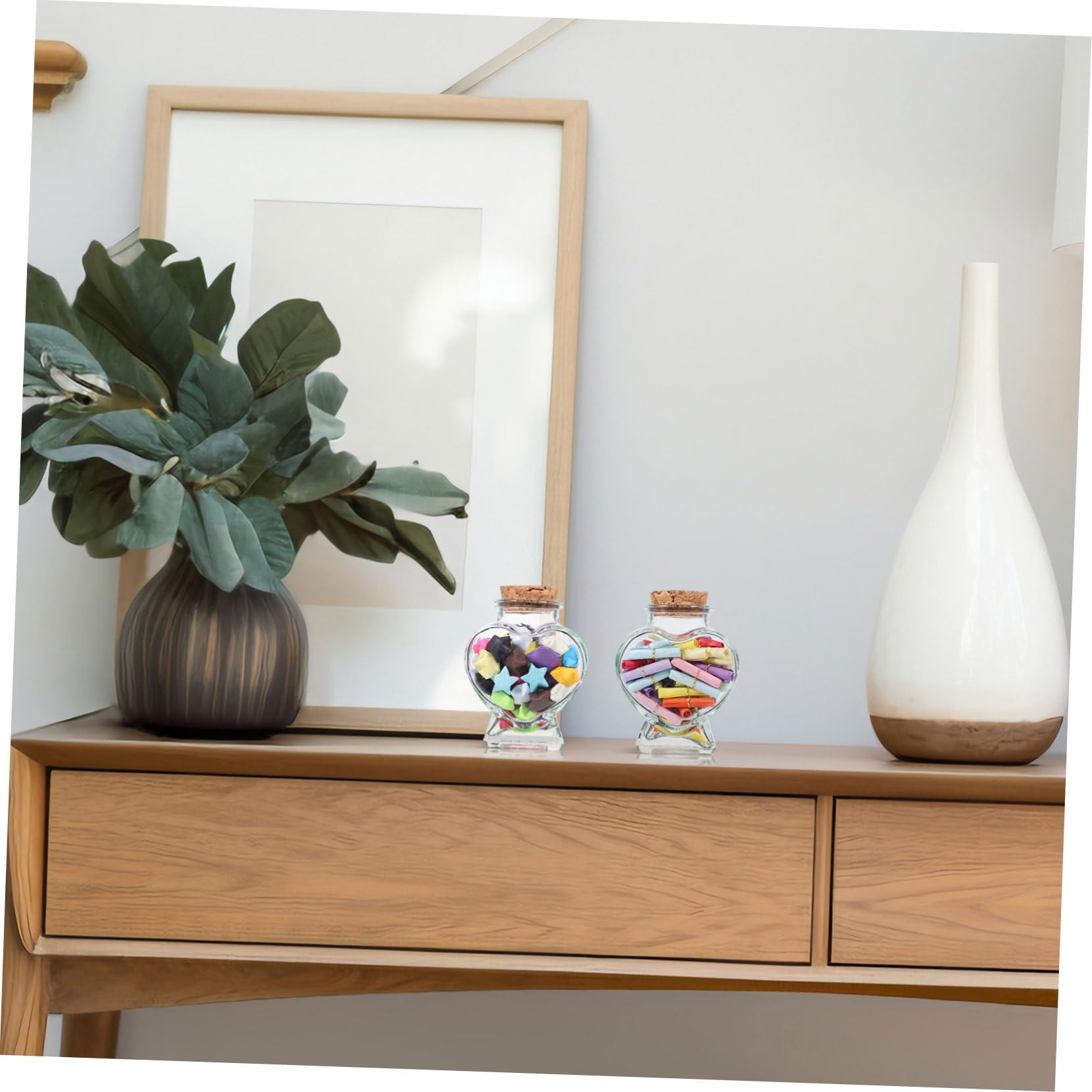 Zerodeko 8 Pezzi Mini Bottiglie in Vetro Forma di Cuore Tappo in Sughero Barattoli Trasparenti Decorativi per Caramelle Messaggi e Progetti Fai da Te