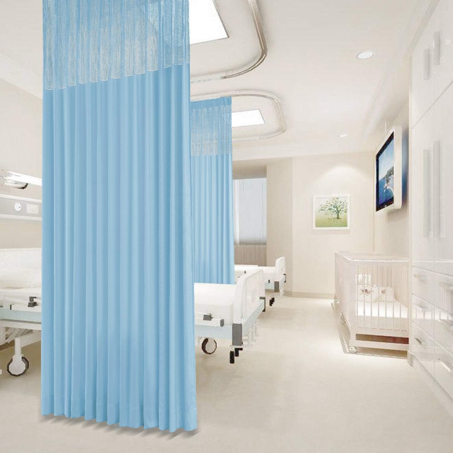 Macochico Pinch Pleated Medical Curtains,Blue Medical Curtains,Privacy Curtains,Hospital Curtains,Cubicle Curtain,Clinic Curtains,SPA Lab Curtains Room Divider,8ft Wide x 8ft Tall(1 Panel)
