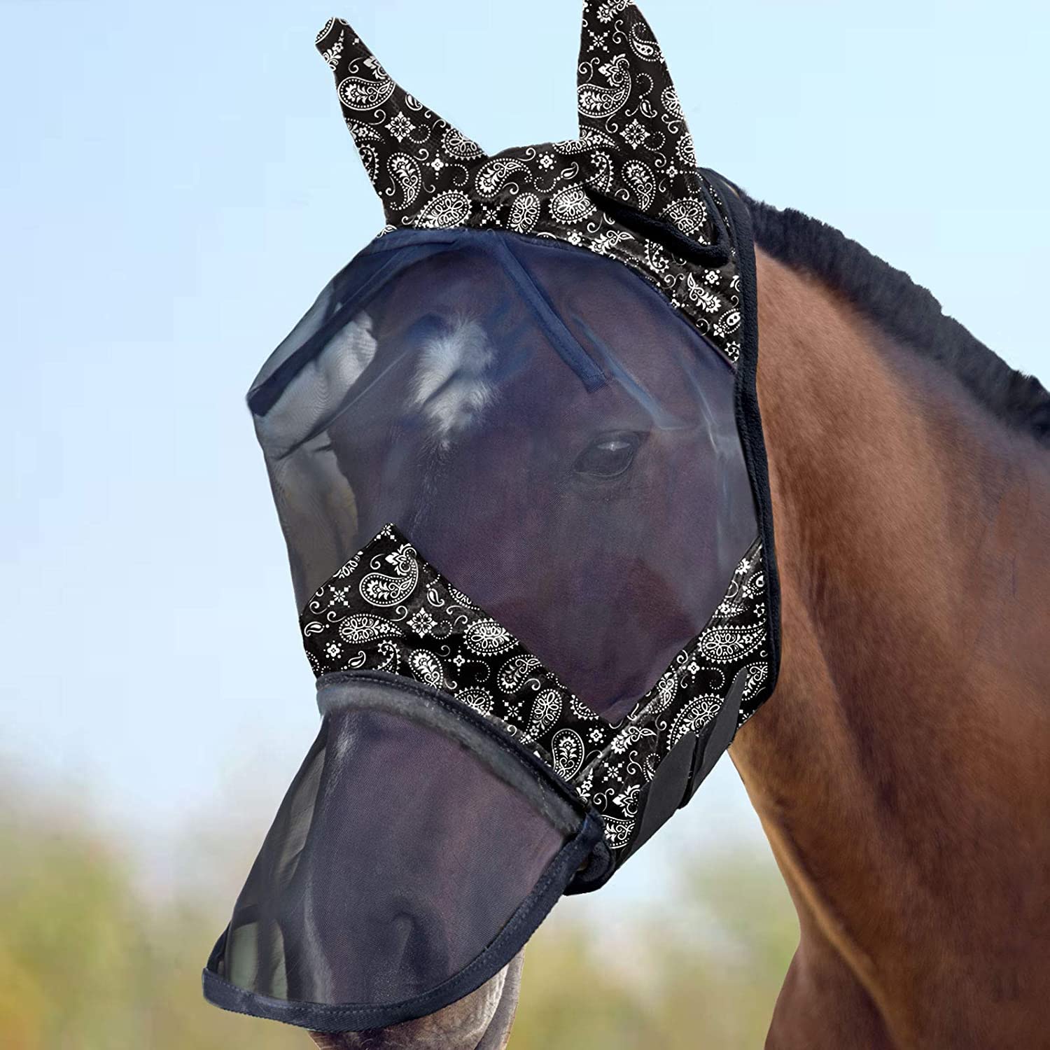 Harrison Howard CareMaster Caballo Máscara antimoscas Nariz Larga con Orejas, protección UV para Caball-Mezcla Pastel (M) — view 19