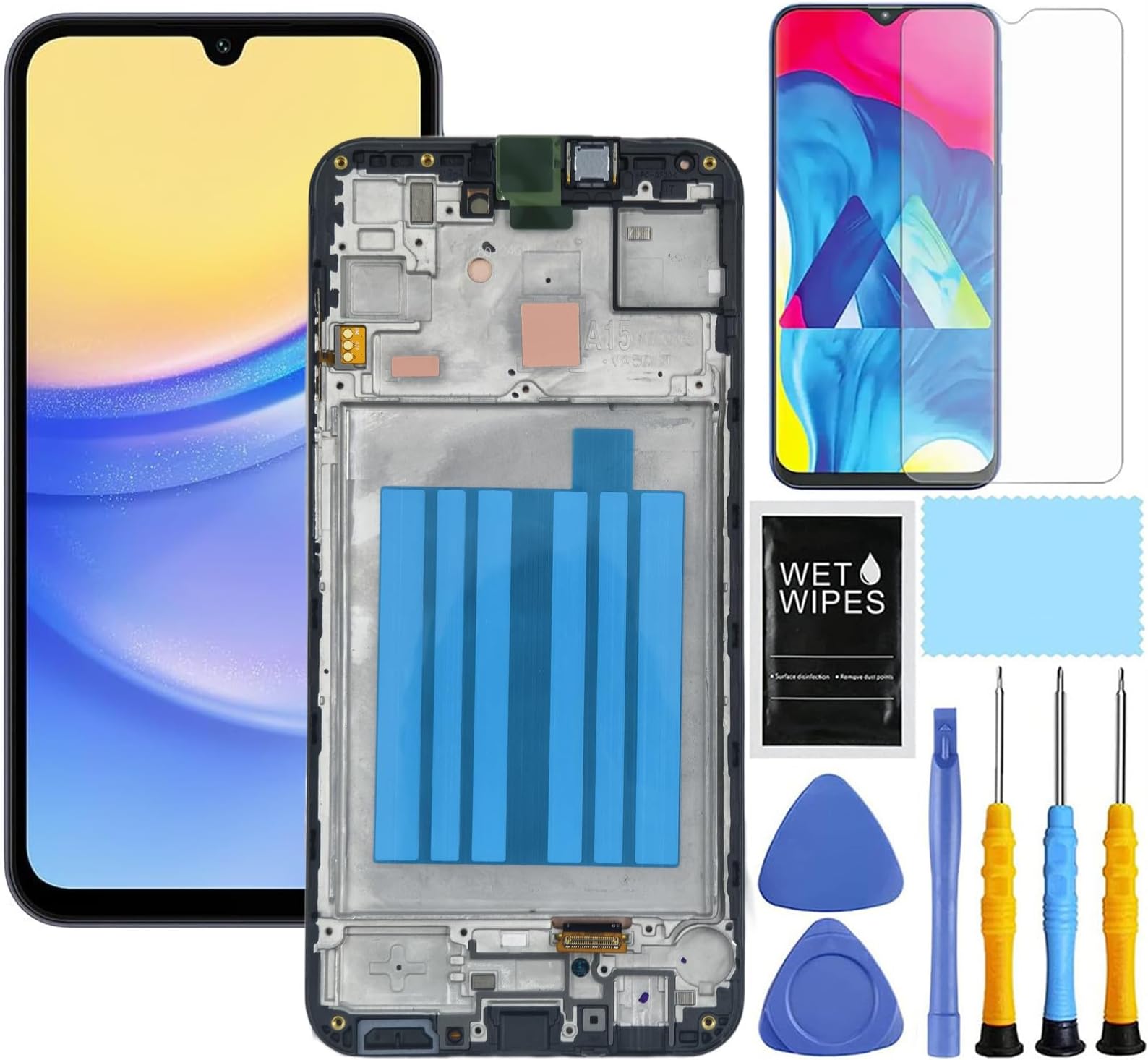 AMOLED for Samsung Galaxy A15 5G Screen Replacement for Samsung A15 4G / 5G Screen Replacement with Frame kit A156u A156m A156f s156vl A156w LCD Touch Display digitizer with Tools 6.6 '' Black