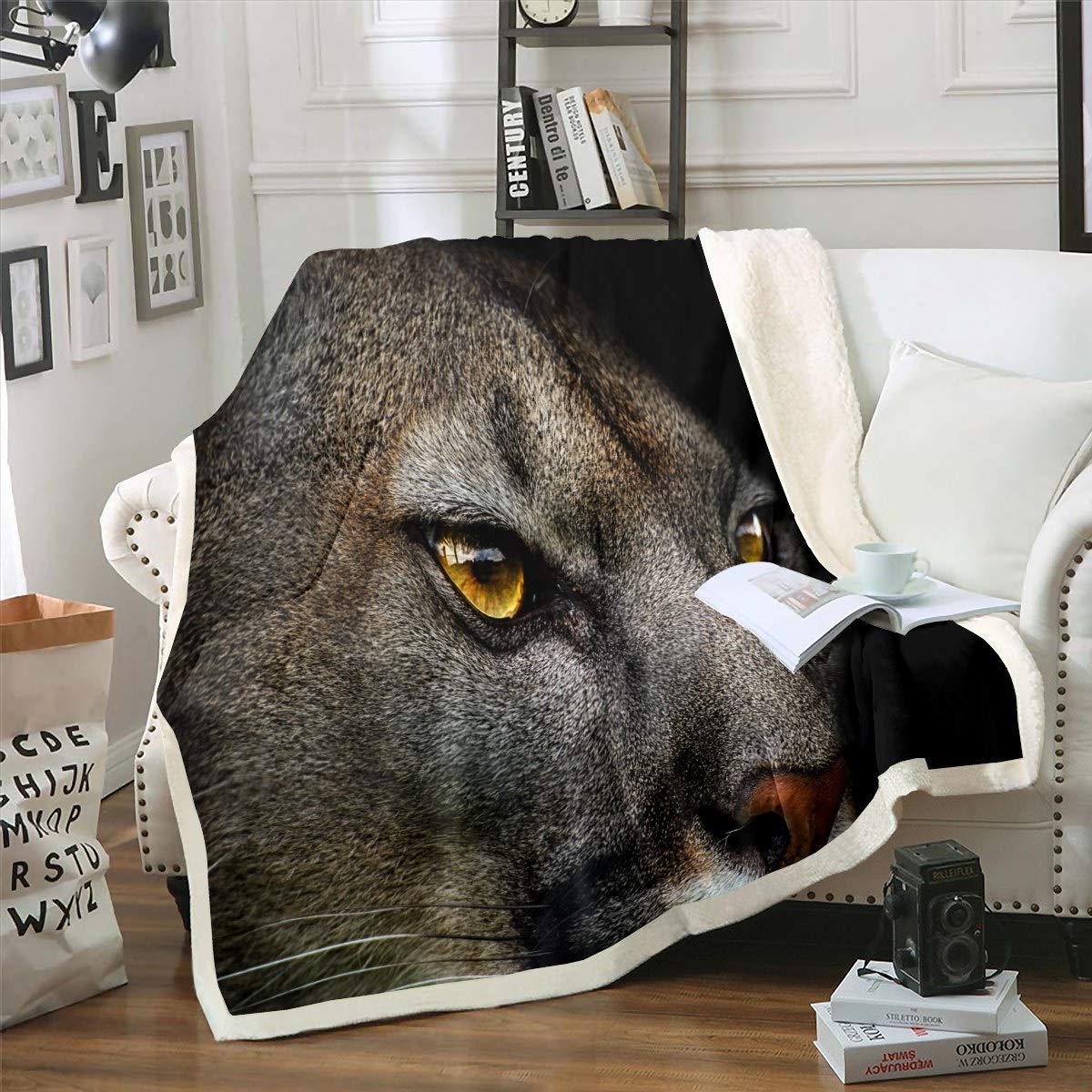 Loussiesd Wolf Blanket for Sofa Couch Bed Wild Animal Pattern Fleece Throw Blanket Decorative Cool Wildlife Style Sherpa Blanket Safari Printed Plush Fuzzy Blanket Double 60"x79" Warm Flannel Blanket