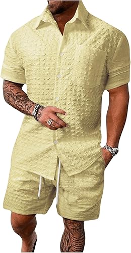 SOLY HUX Men's 2 Piece Shorts Sets Casual Beach Outfits Short Sleeve Button Down
