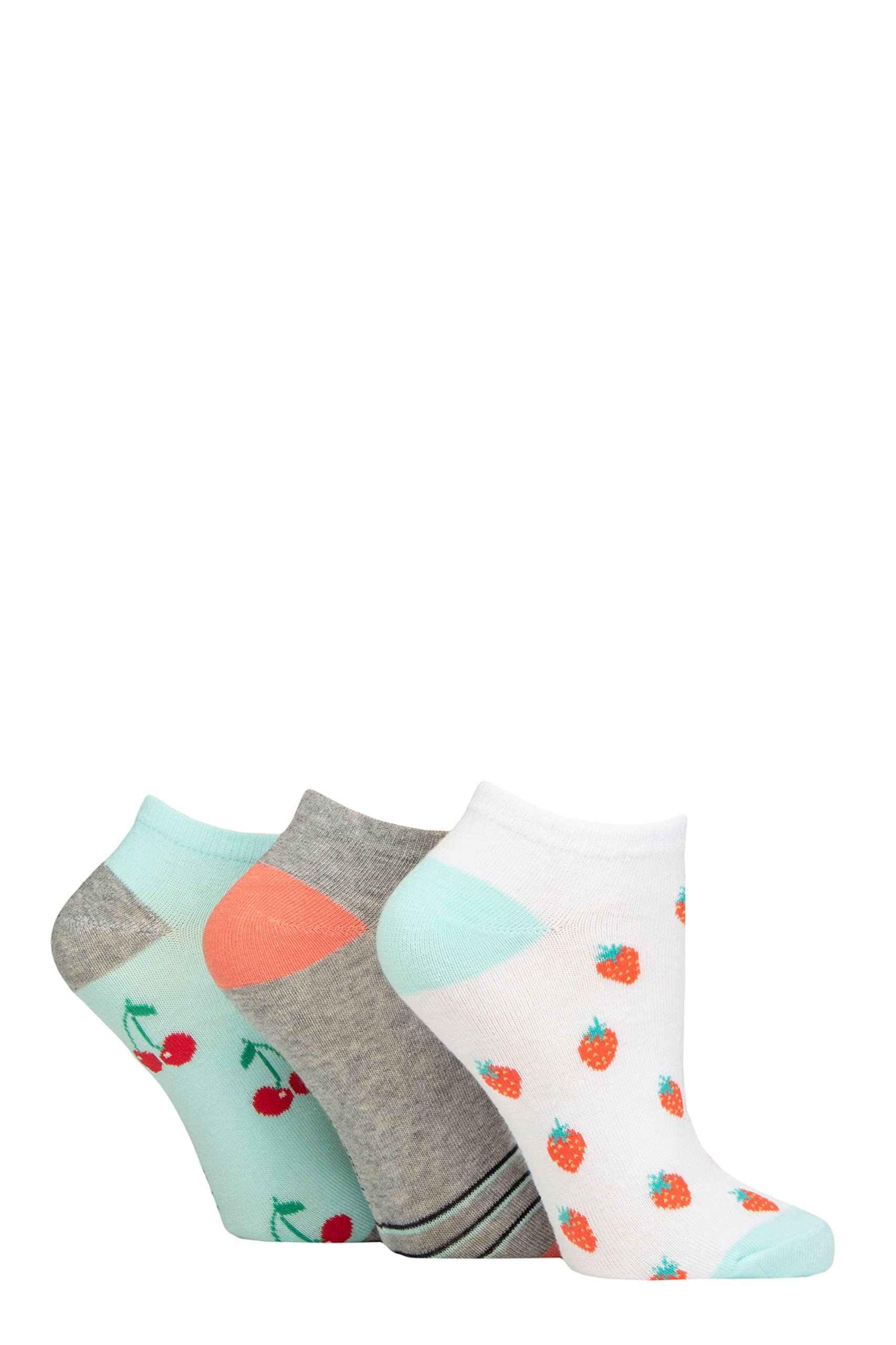 SockShop Wildfeet Ladies Novelty Cotton Trainer Socks Pack of 3 Strawberries and Cherries 4-8