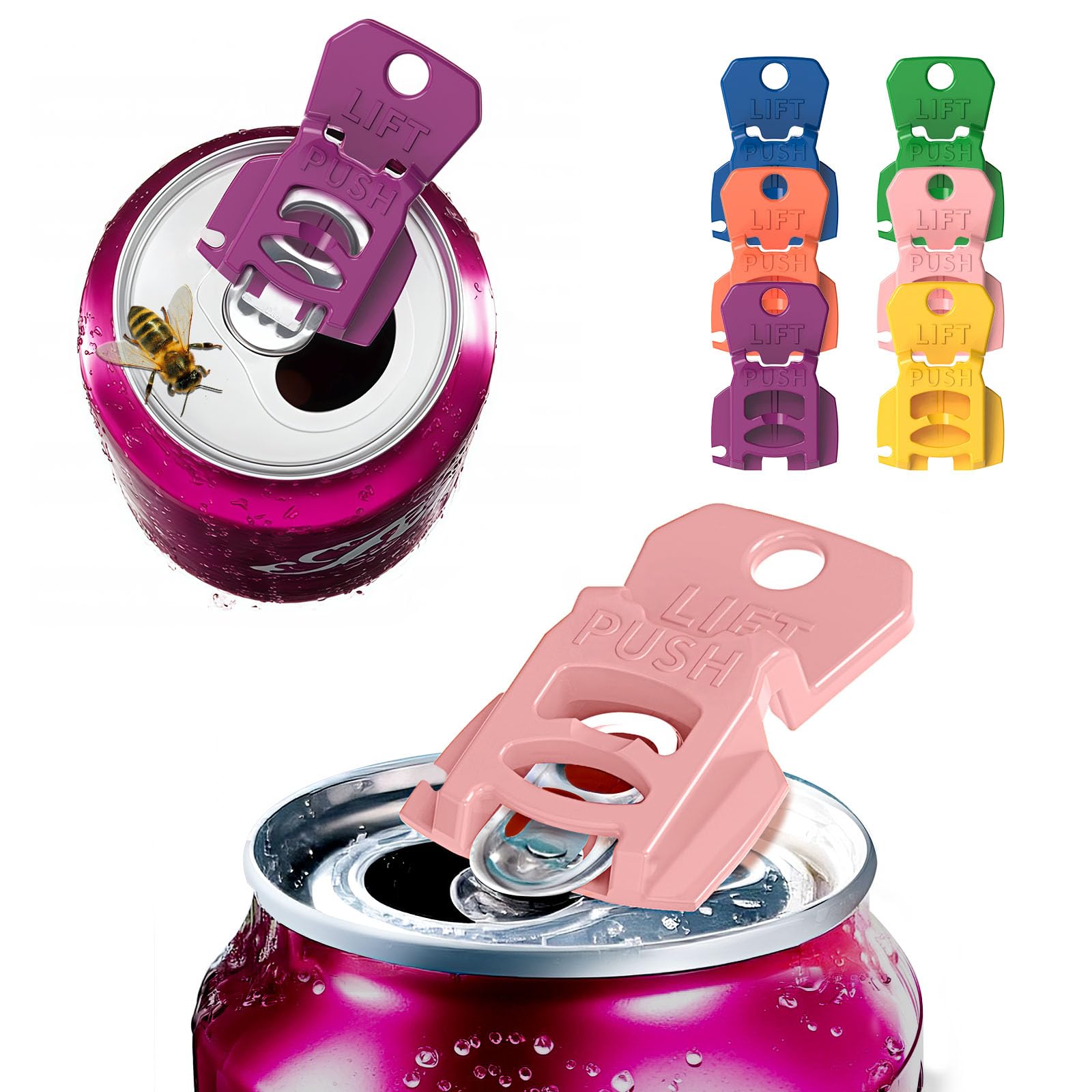 CanGuard 6-Pack Can Opener – Easy Open Drink Tab Toppers&Can Covers for Soda, Beer, Coke Shields From Bugs, Dust at the Party,Camping, BBQ– Colorful Can Lids