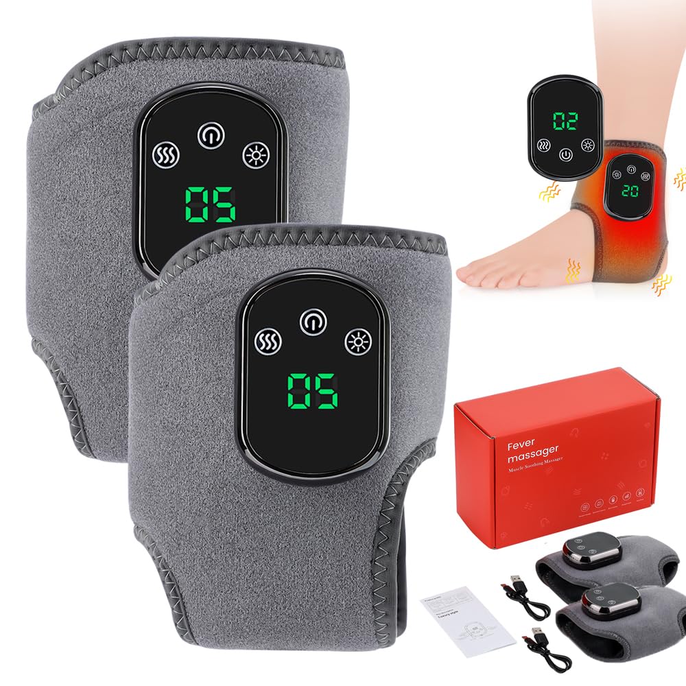 Fußmassagegerät mit Wärmetherapie - 2 Stück Elektrische Kabellose Massagegeräte - 3 Vibrationsmodi für Tiefenentspannung, 5 Heizstufen - Für Füße, Knöchel und Waden