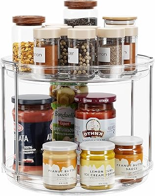 LAMU 2 Tier Lazy Susan Turntable Organizer 9.25'' Rotating Spice Rack Organization for Cabinet, Kitchen, Pantry, Countertop, Bathroom, Vanity, Medicine Cabinet Organizer, Clear